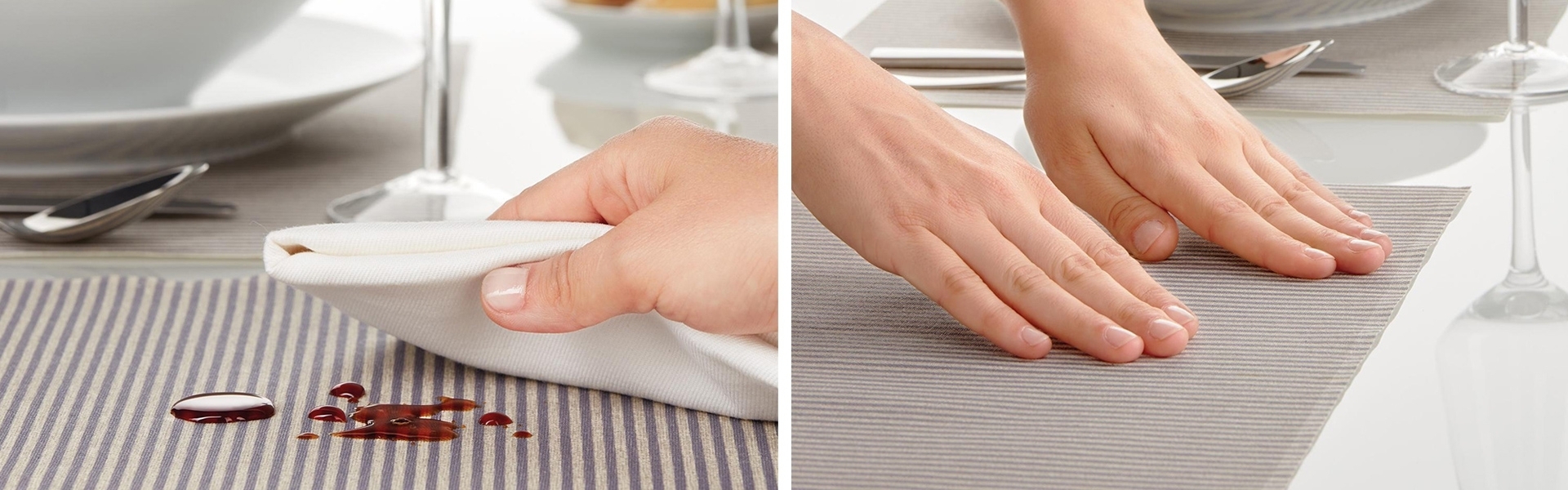 Hand wipes spill off wipeable placemat