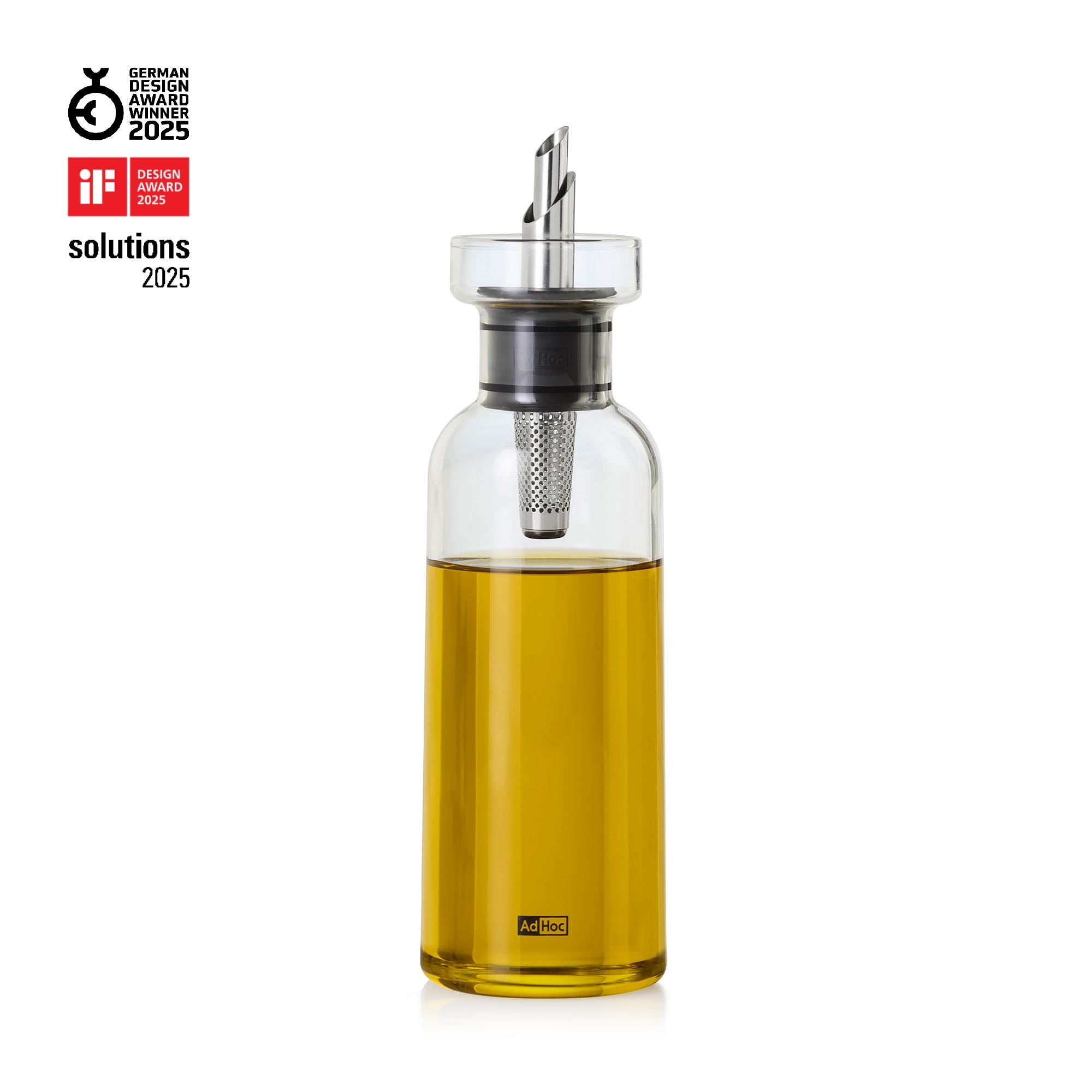 AdHoc glass oil bottle with pourer and filter