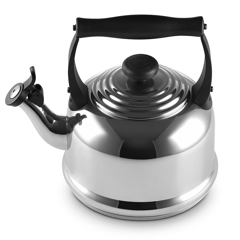 Creative Home 12 Cups Satin Finish Stainless Steel Whistling Tea Kettle Teapot with Ergonomic Simple-Touch to Open Handle