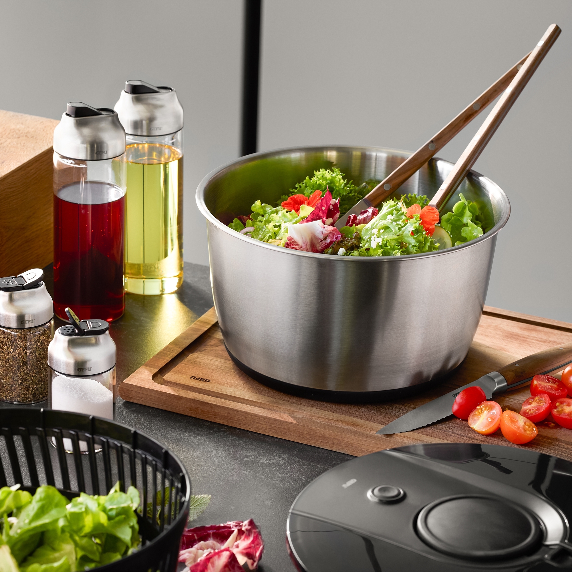 Gefu - PUSH IT salad spinner, Ø 25 cm stainless steel