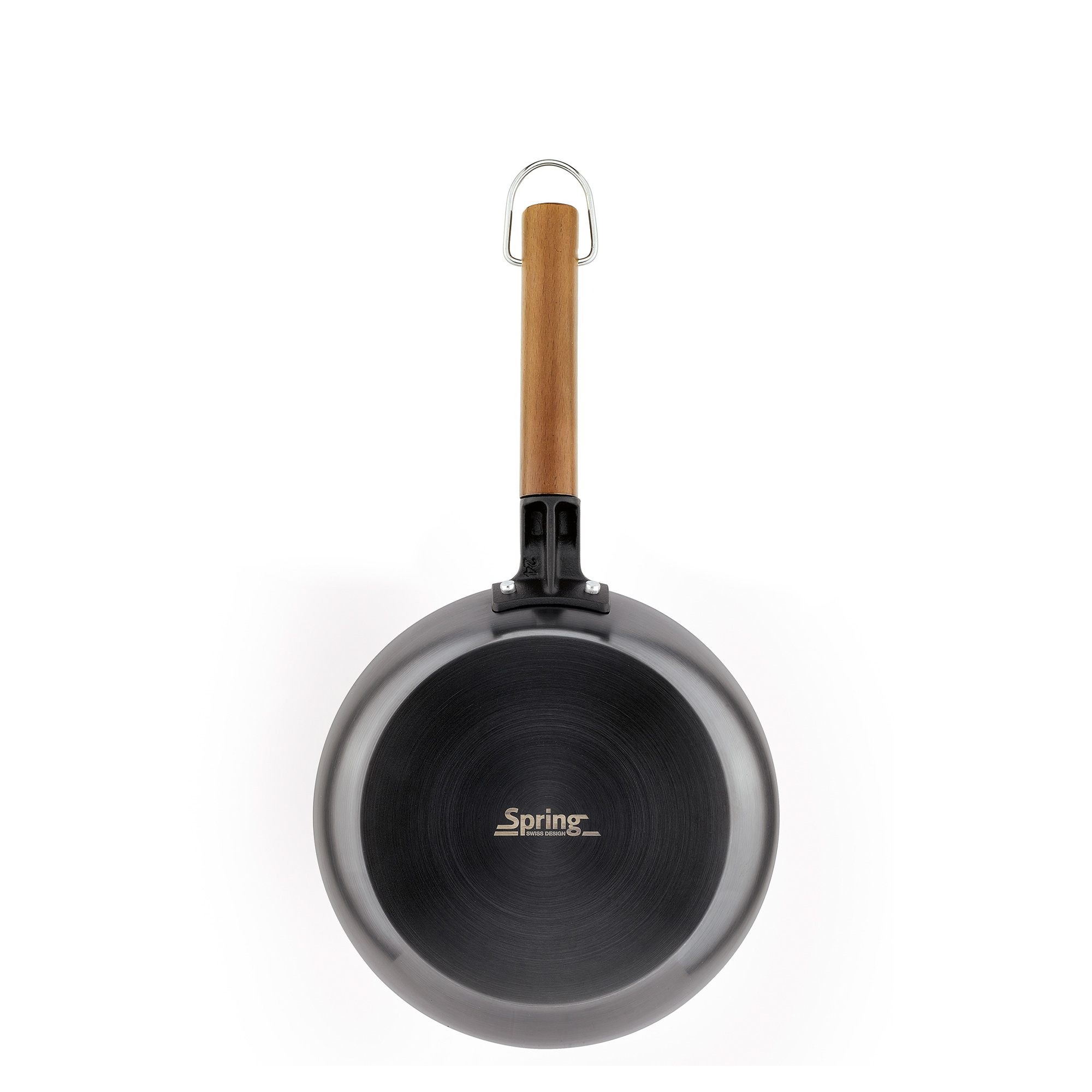 Round Spring steel frying pan with wooden handle