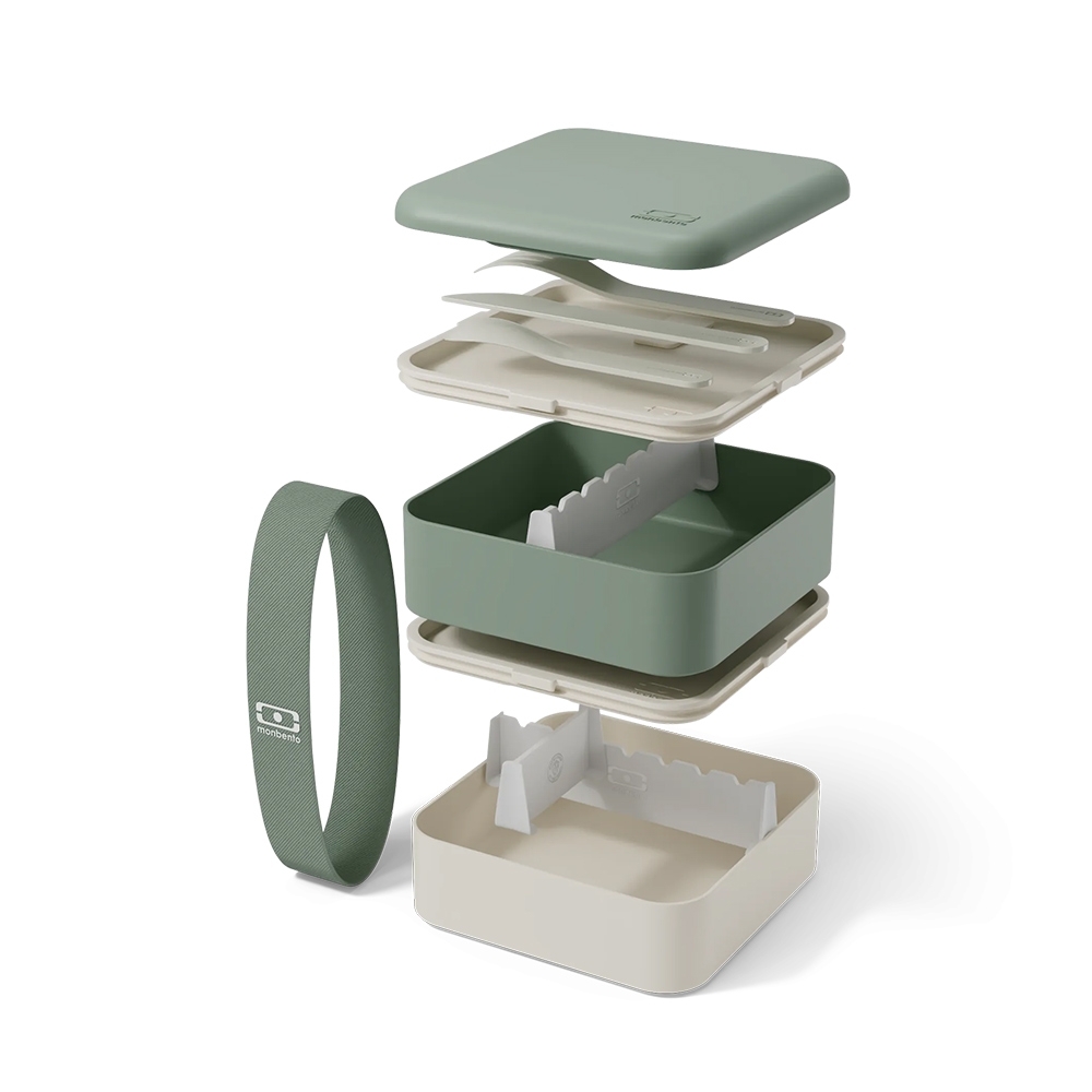 monbento - Flex lunchbox with compartments and cutlery, natural green