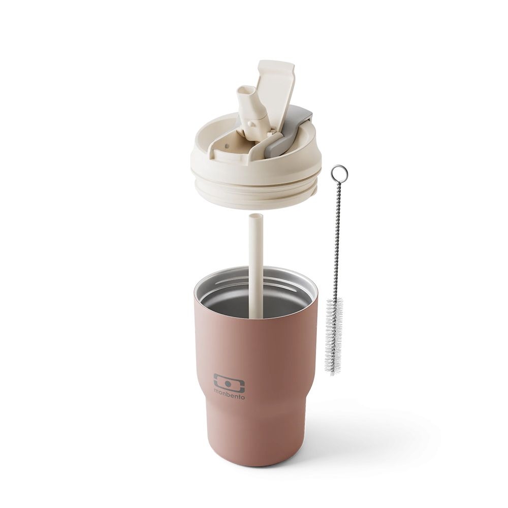 monbento - MB Travel Mug S Insulated Cup with Straw, Pink Moka