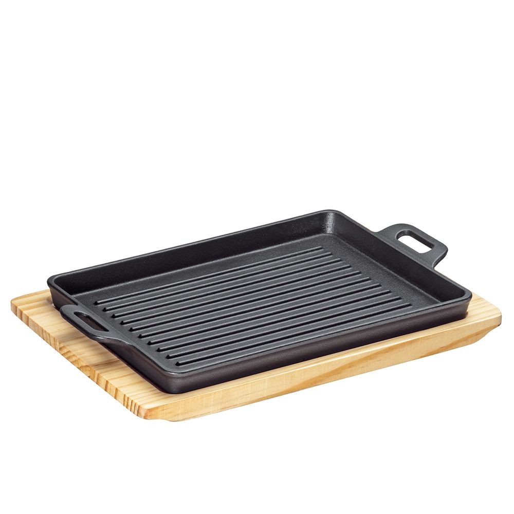 Küchenprofi - BBQ Servierplatte eckig mit Holzbrett