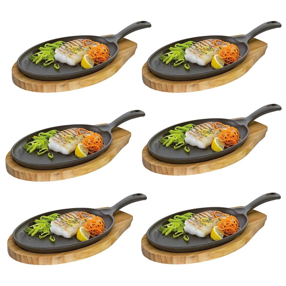 Küchenprofi - BBQ Grill-/Servierpfanne oval mit Holzbrett - 6er Set