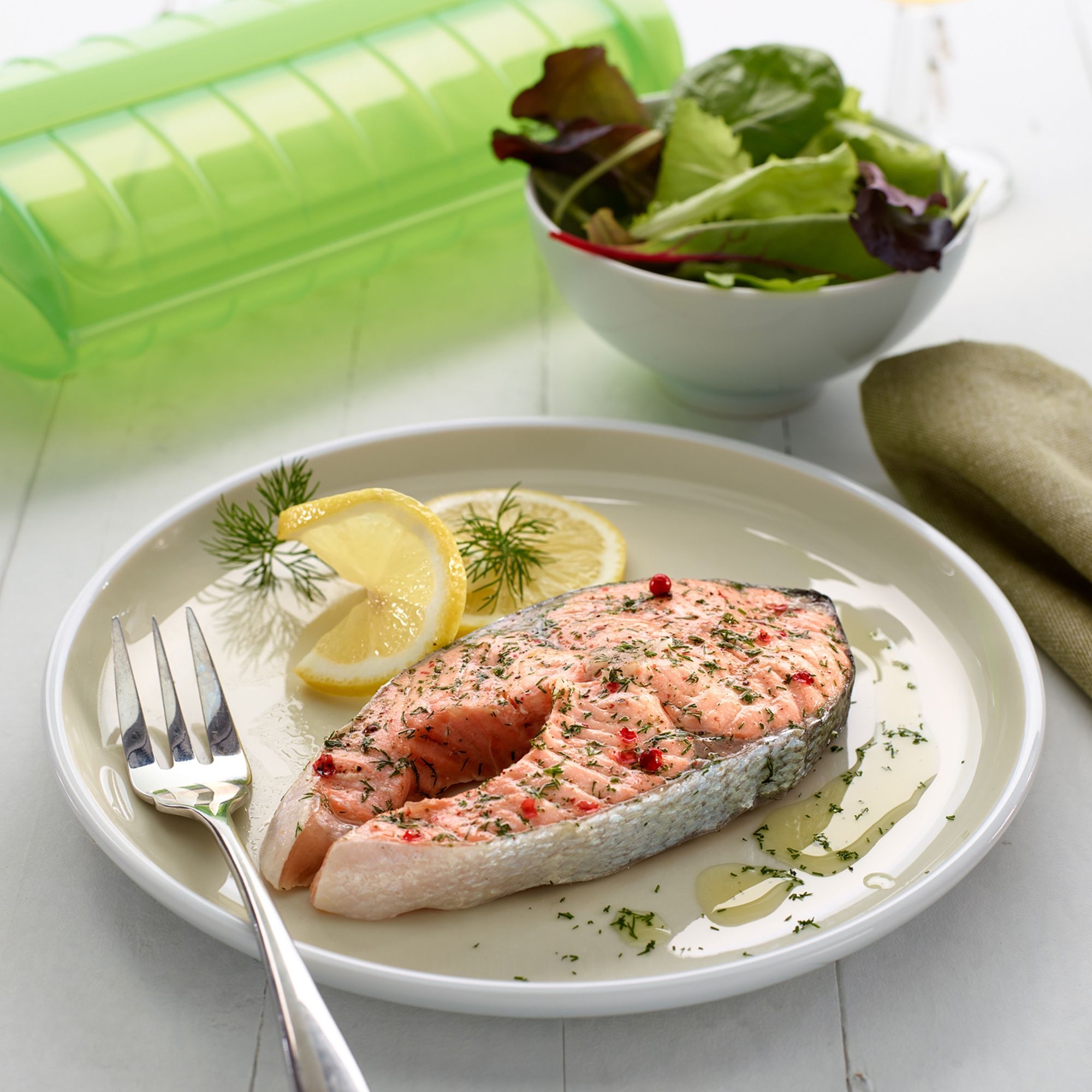 Lékué - MW steamer with shelf, 1-2 portions, green