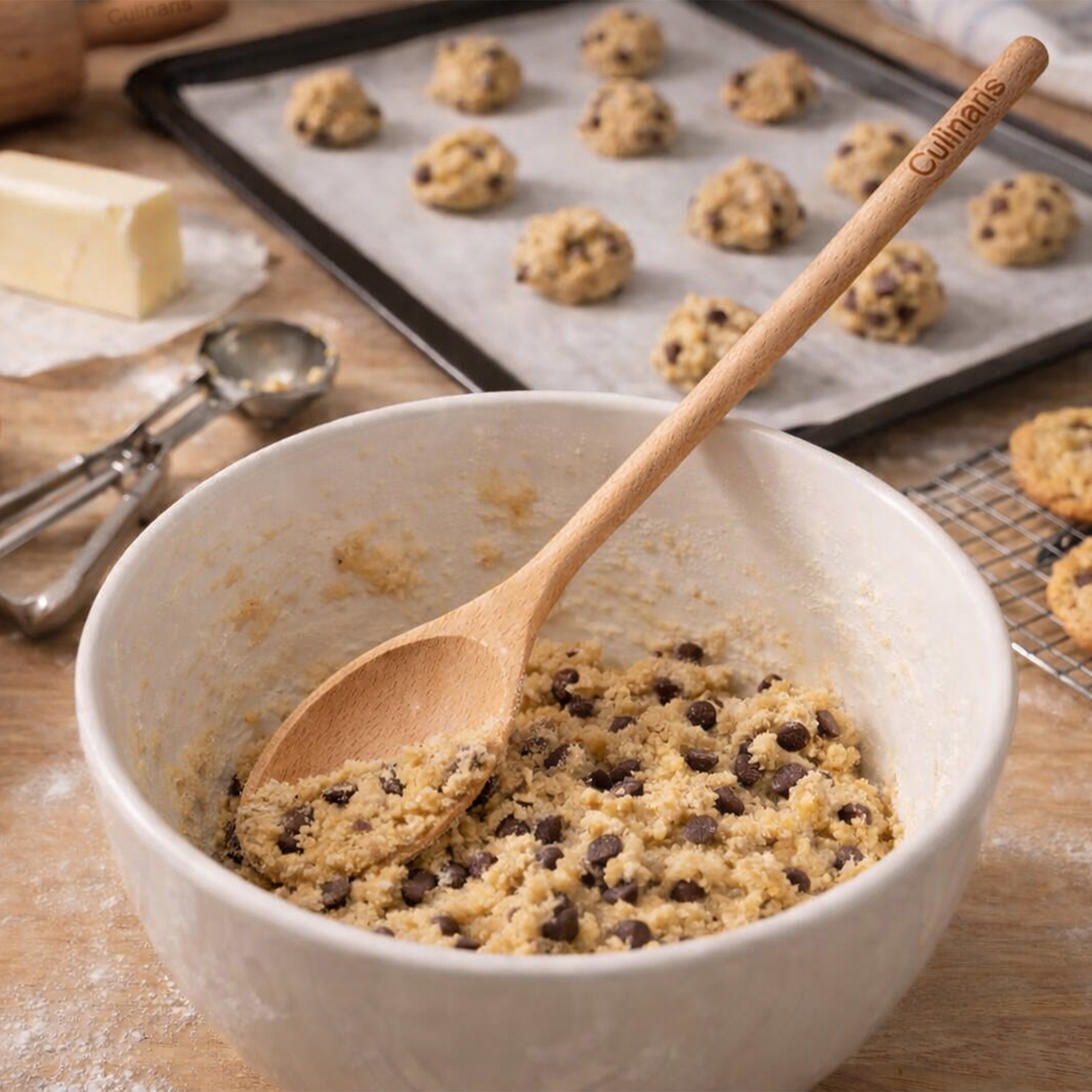 Oval beechwood cooking spoon, 35 cm, Culinaris