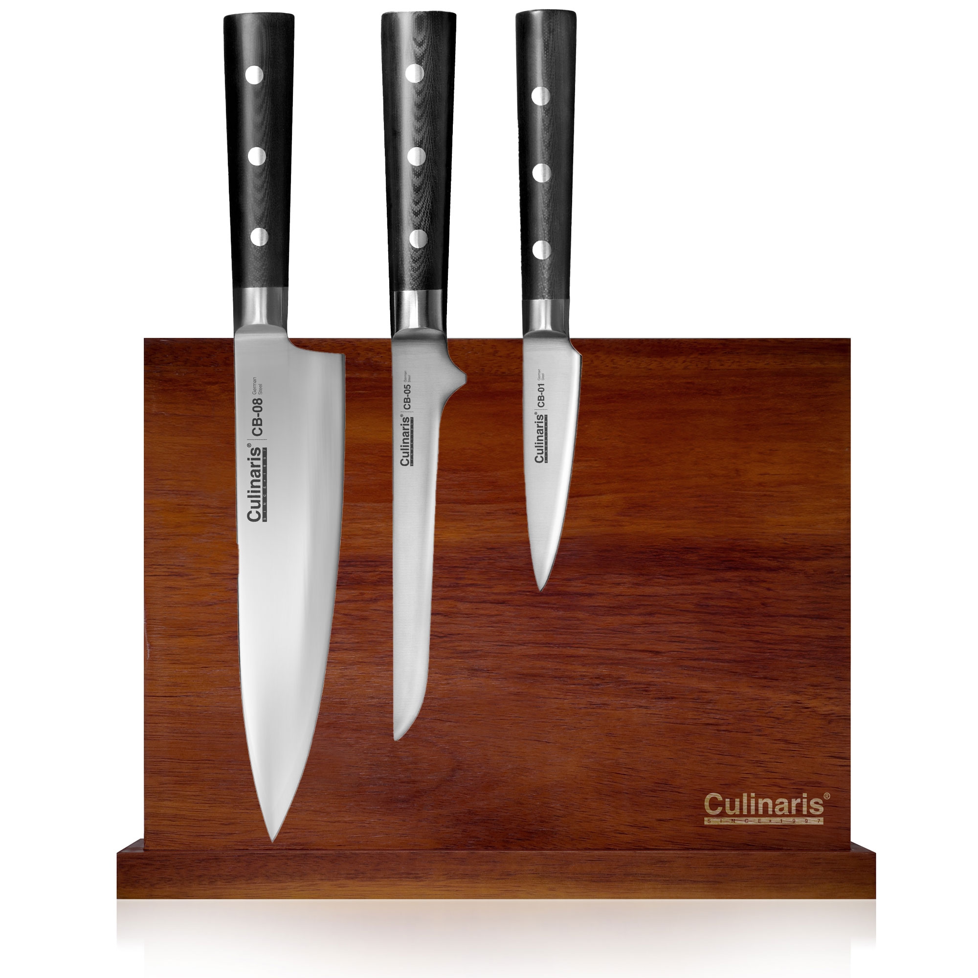 Culinaris - Knife Set - Chef's Knife CB-08 + Santoku CB-04 + Paring Knife CB-01 + Knife Block CB-13