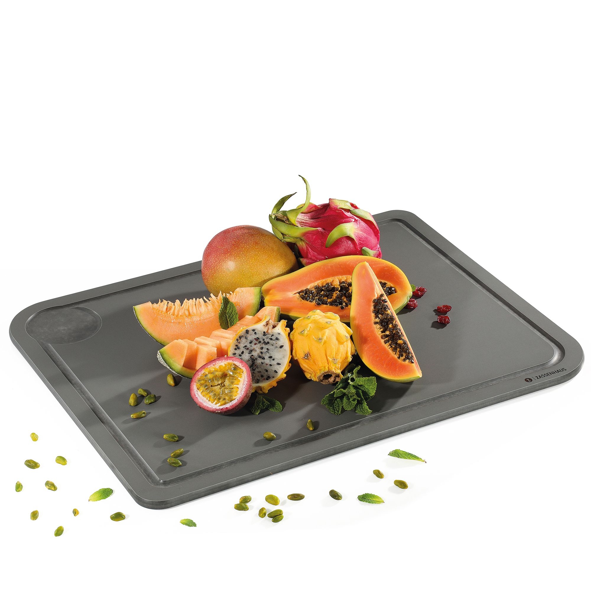 Grey Zassenhaus COMFORT XPLUS carving board with fruit