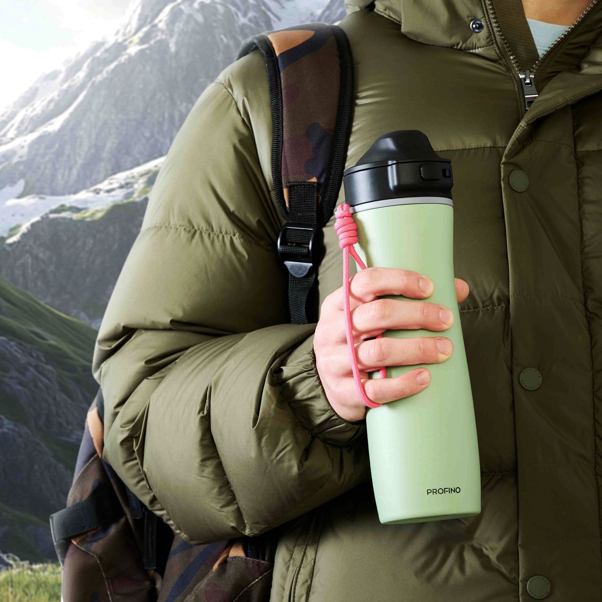 Profino - Stainless steel Active Sports Bottle - 600 ml - Green