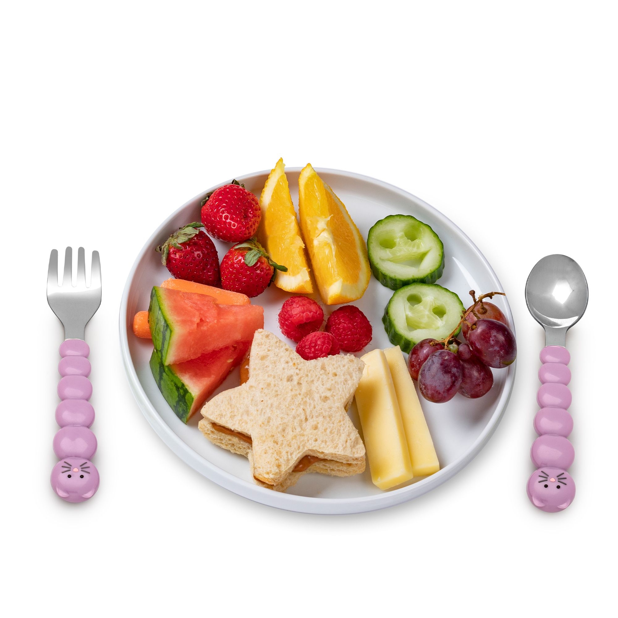 melii - Gabel & Löffel "Bulldogge" & "Katze" - 4er-Set, lila/grau melii - Gabel & Löffel "Bulldogge" & "Katze" - 4er-Set, lila/grau