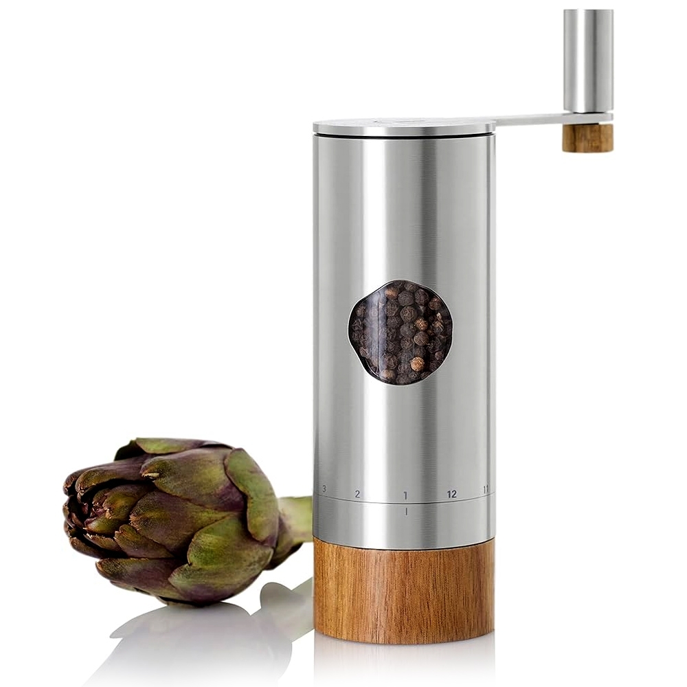 AdHoc PowerMill Getriebemühle aus Edelstahl mit Holzfuß