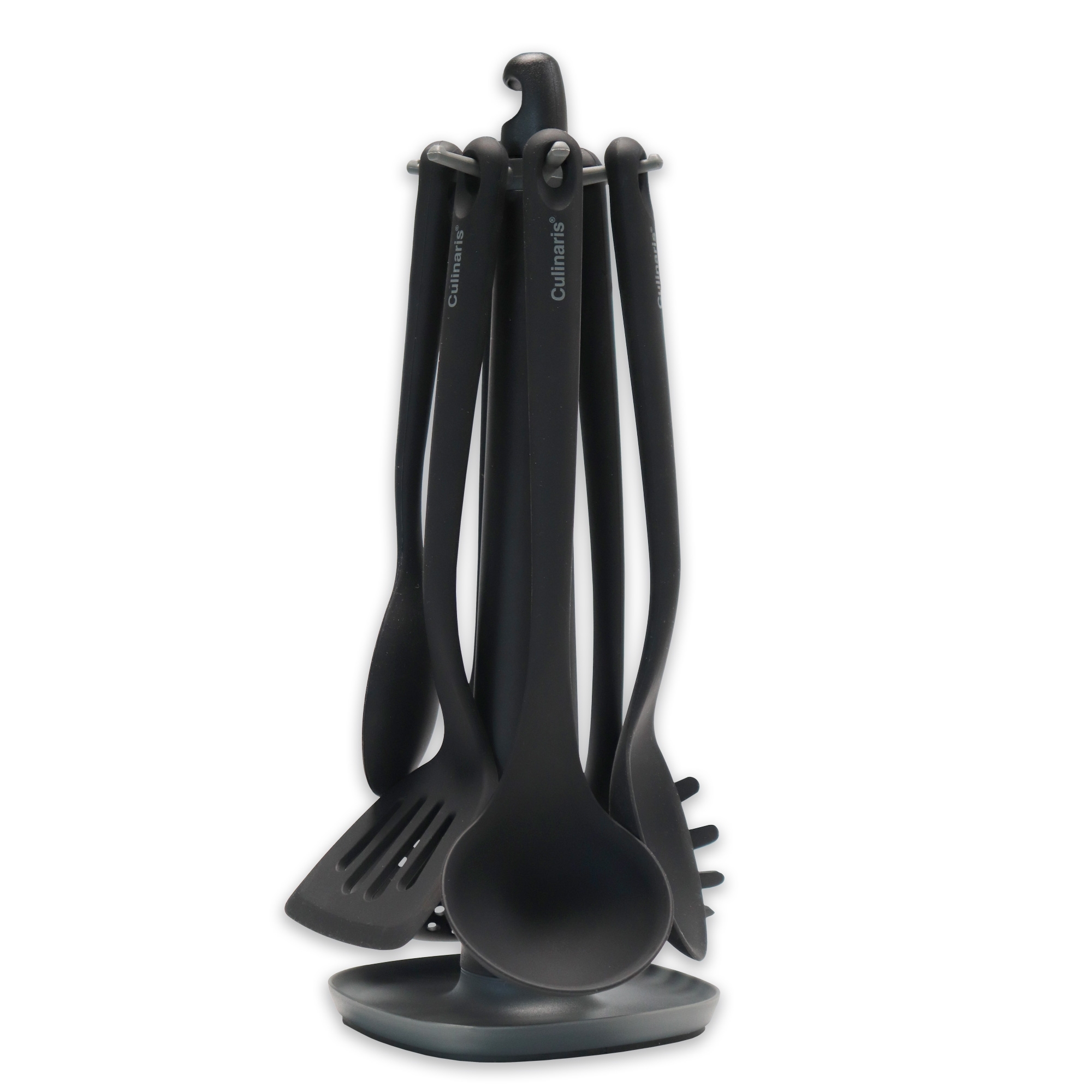 Cooking set 7-pcs. - 6 silicone tools with rotating stand - black | Culinaris Cooking set 7-pcs. - 6 silicone tools with rotating stand - black | Culinaris