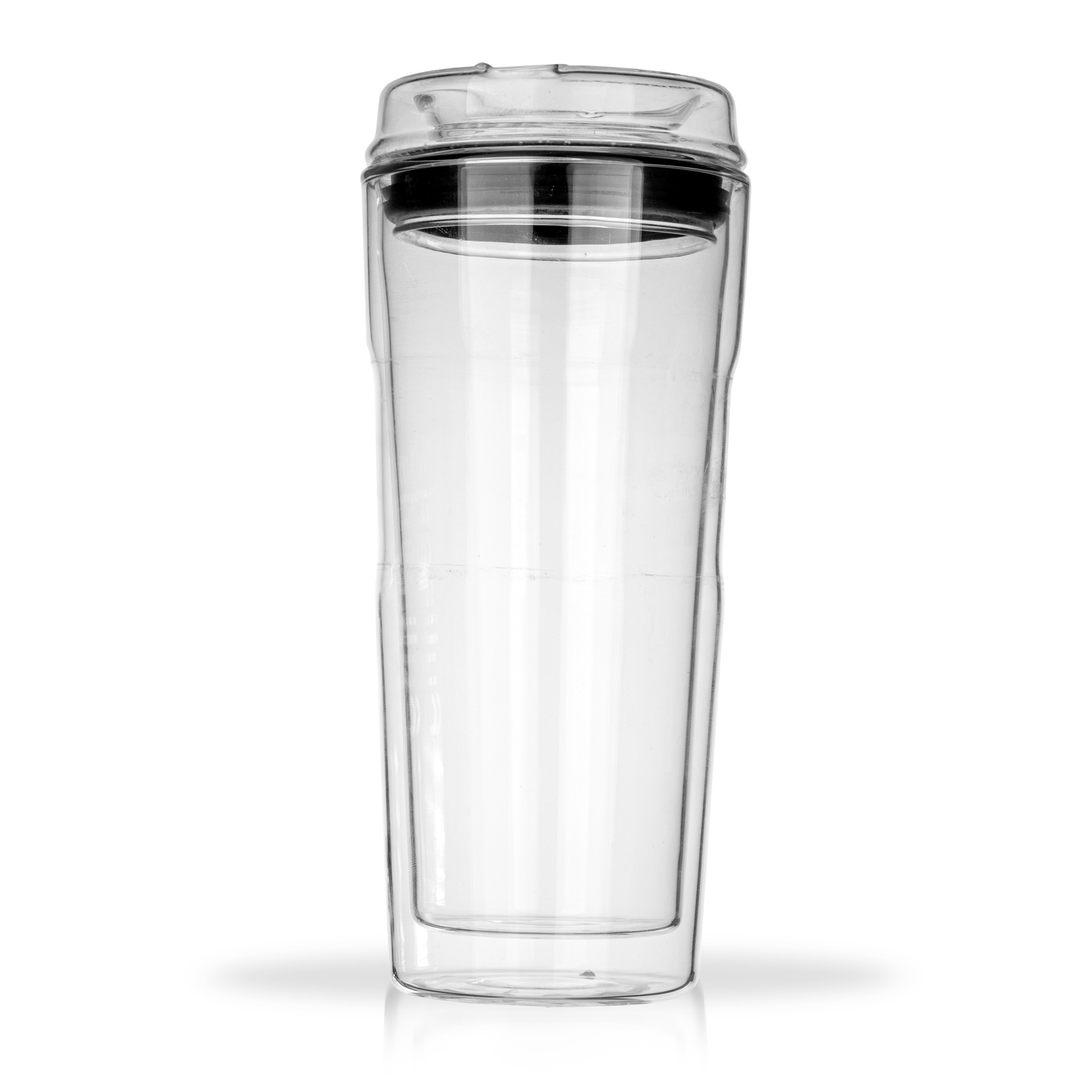 Double-walled clear plastic drinking cup with lid