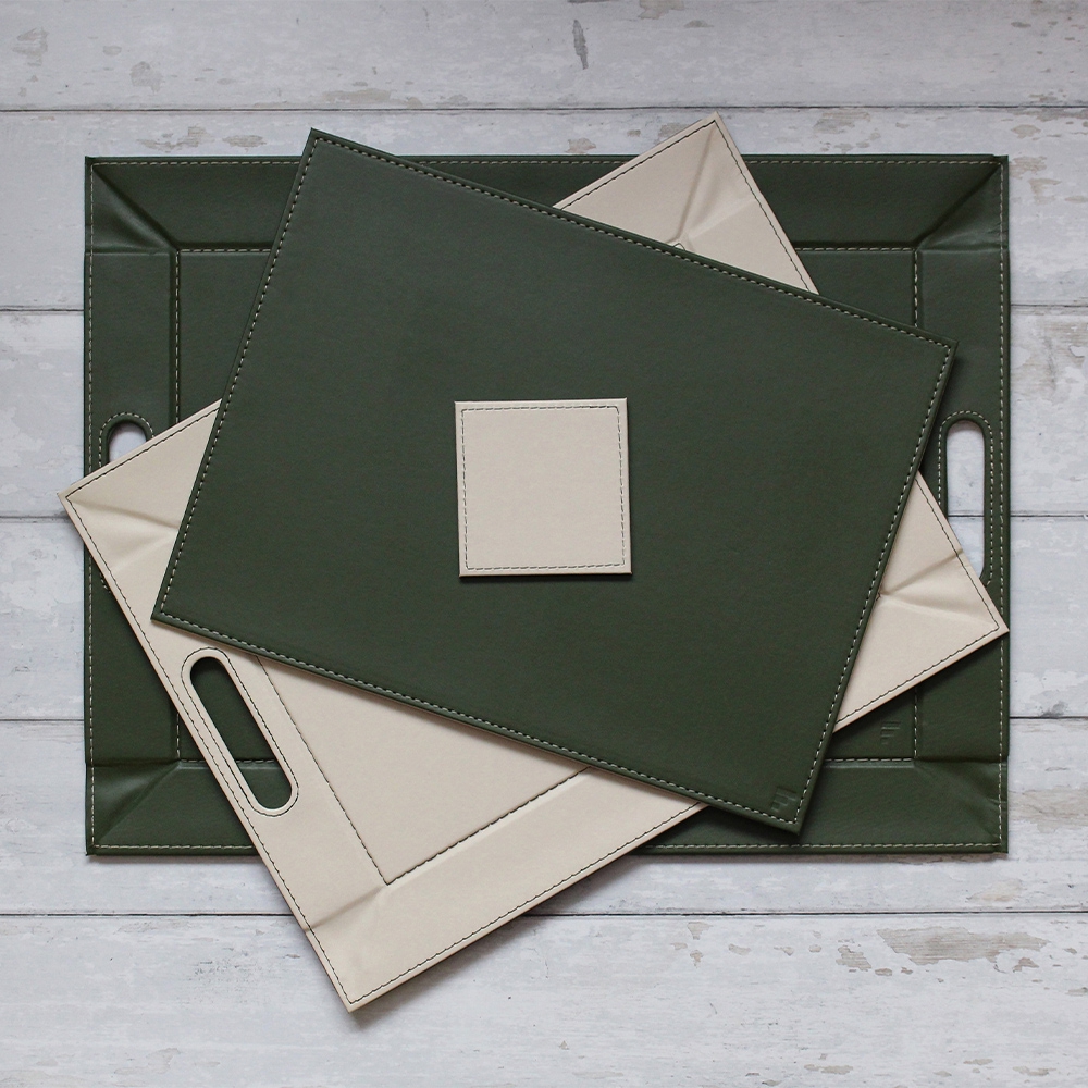 FREEFORM Tablett olivgrün/elfenbein 55 x 41cm