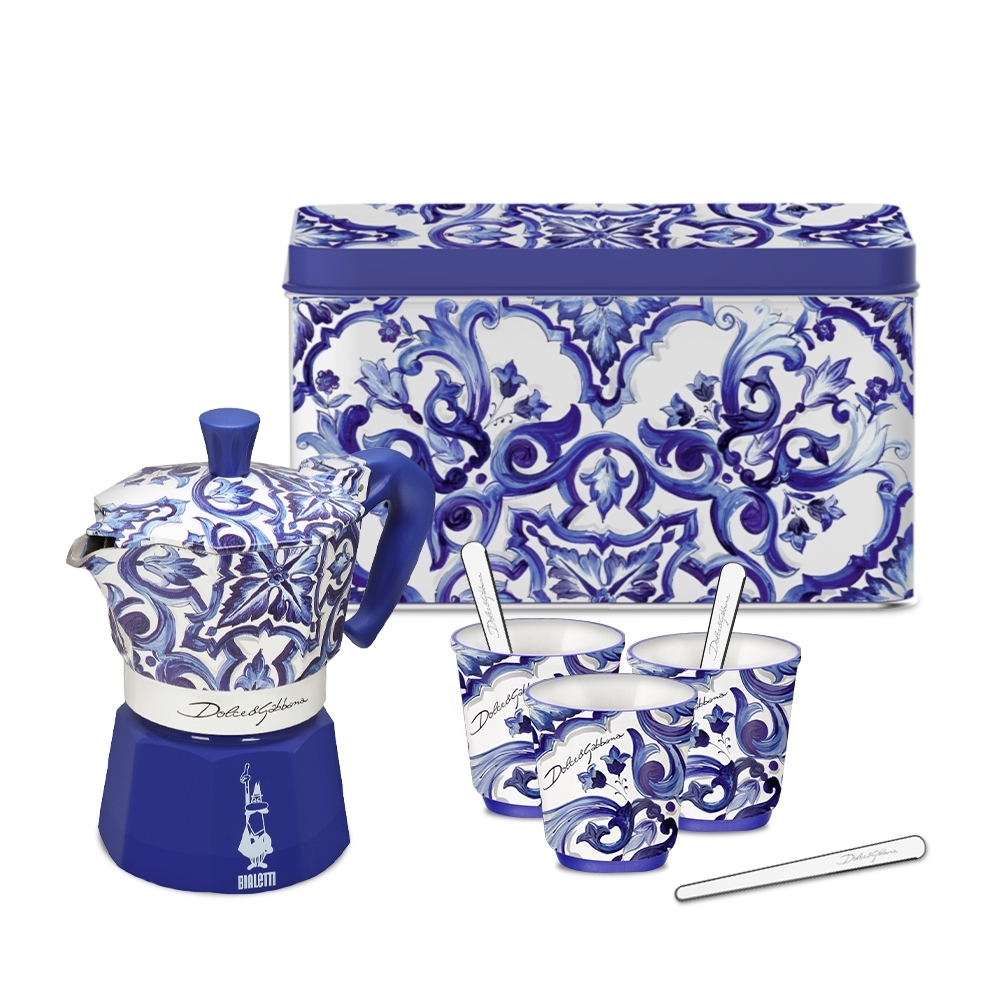 Bialetti - Espressokocher Moka Express 3 Tassen Set - Dolce & Gabbana Blu Mediterraneo