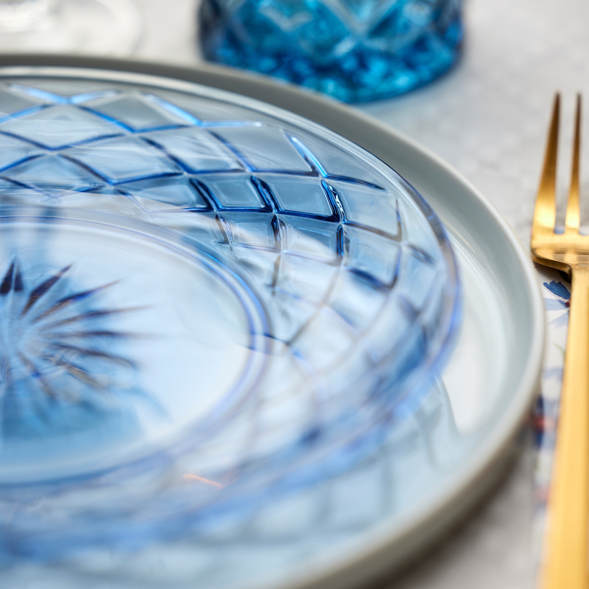 Lyngby Glass - Sorrento - Plate 21 cm - Blue - 4 pcs.