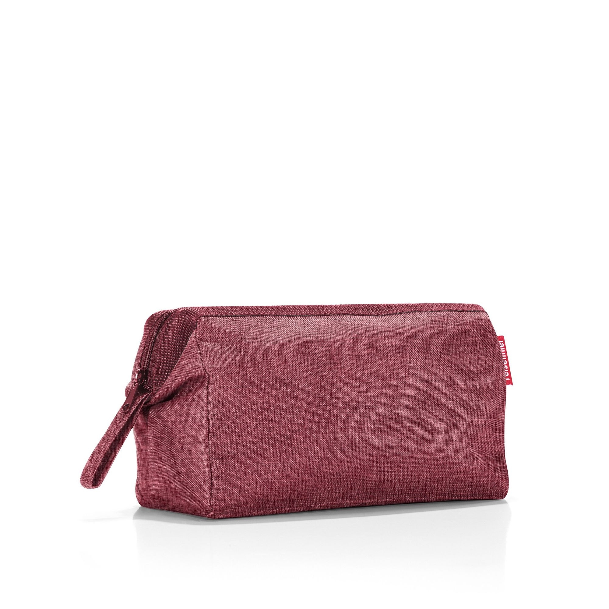 Rectangular burgundy fabric cosmetic bag