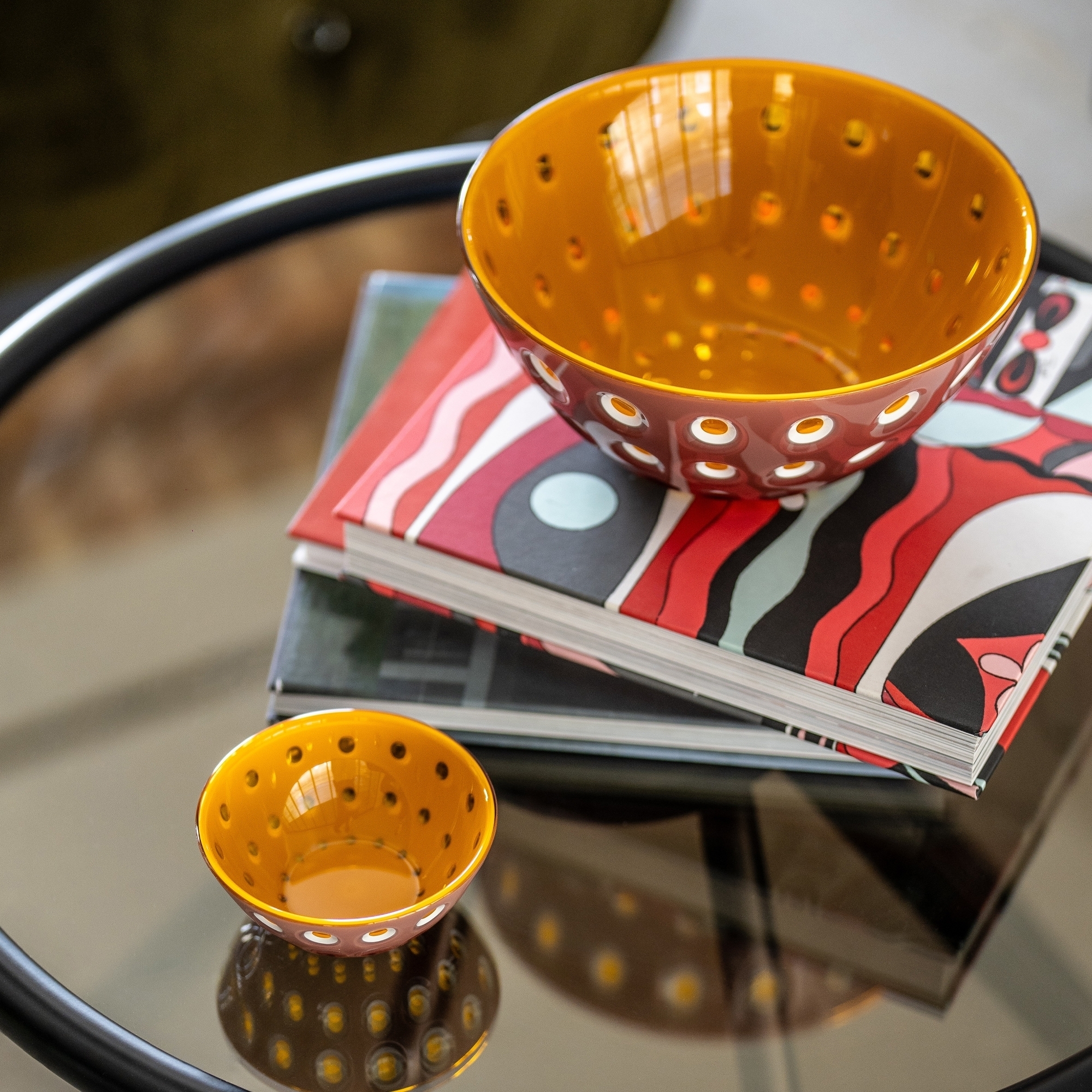 Guzzini - Bowl L 25 cm, “Le Murrine”, Emerad-White-Red