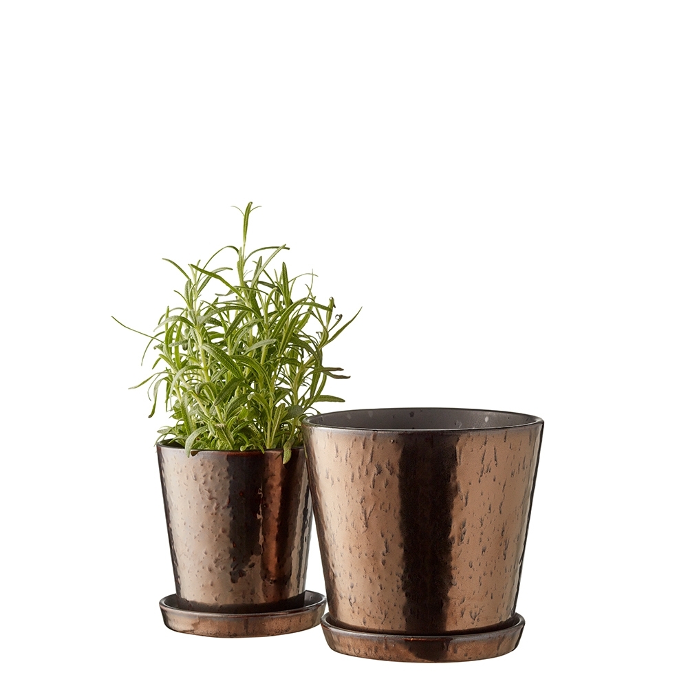 Bitz - Planter with saucer - 10 cm - black/bronze