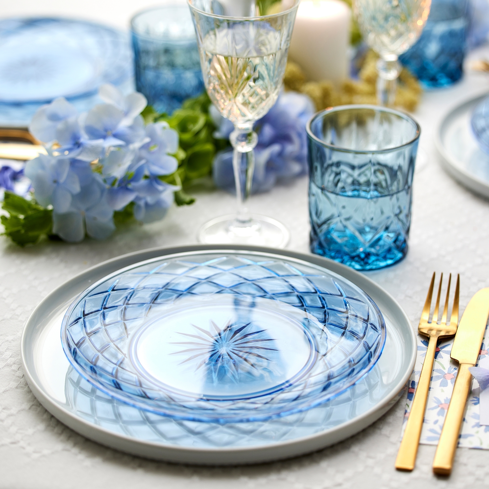 Lyngby Glass - Sorrento - Plate 21 cm - Blue - 4 pcs.