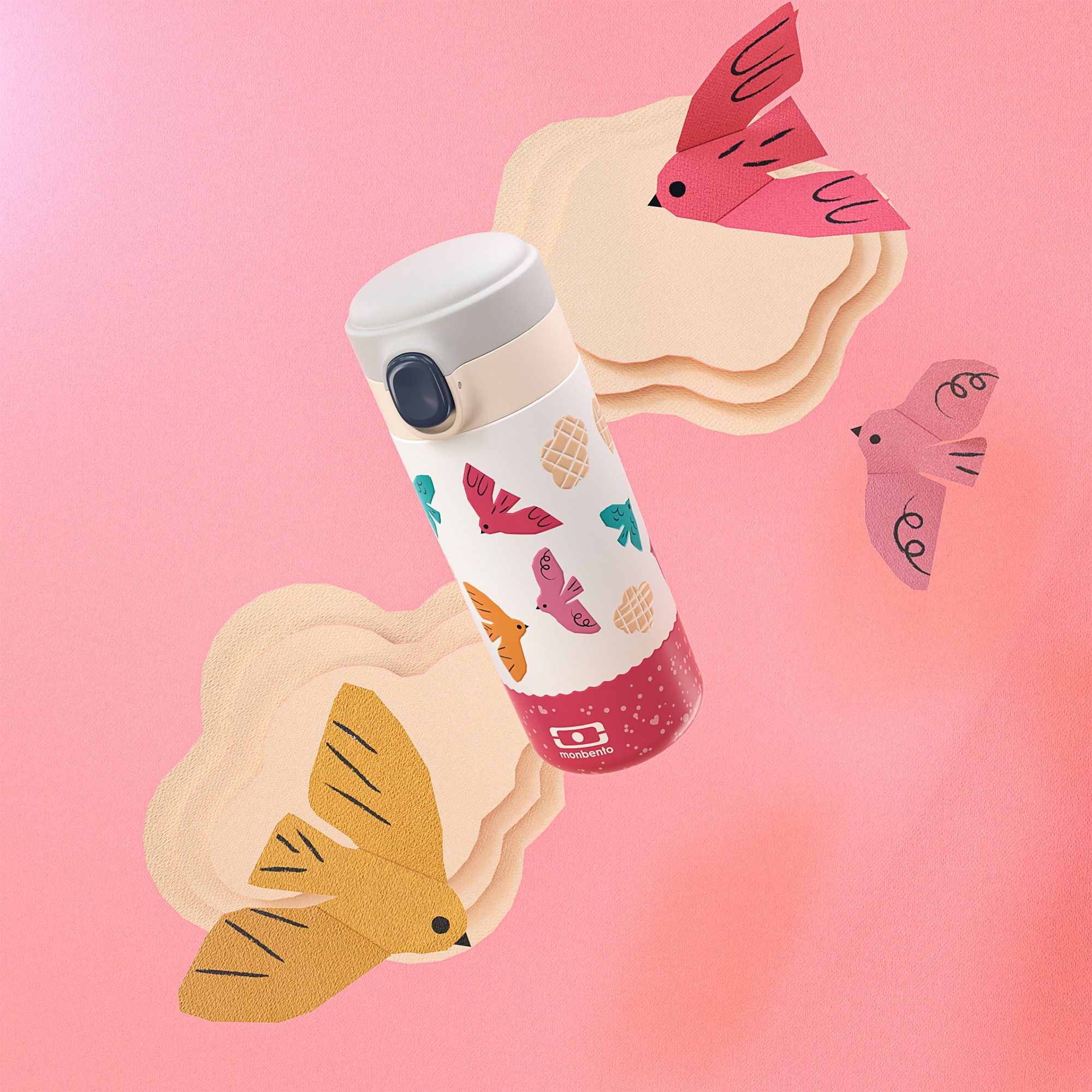 monbento - MB Pop rosa Birds - kompakte isotherme Flasche monbento - MB Pop rosa Birds - kompakte isotherme Flasche