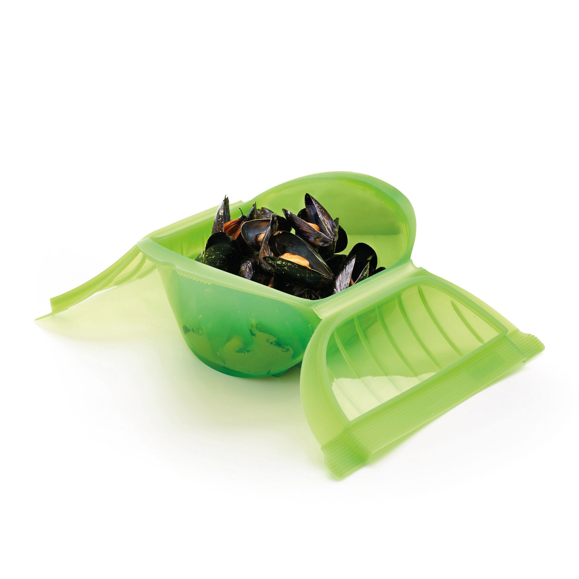 Lékué - Tiefer Mikrowellen-Dampfgarer mit Ablage, 3-4 P. grün
