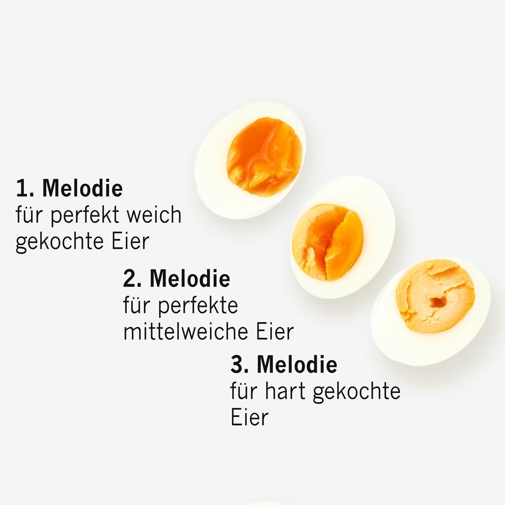 Halved eggs: soft, medium and hard boiled