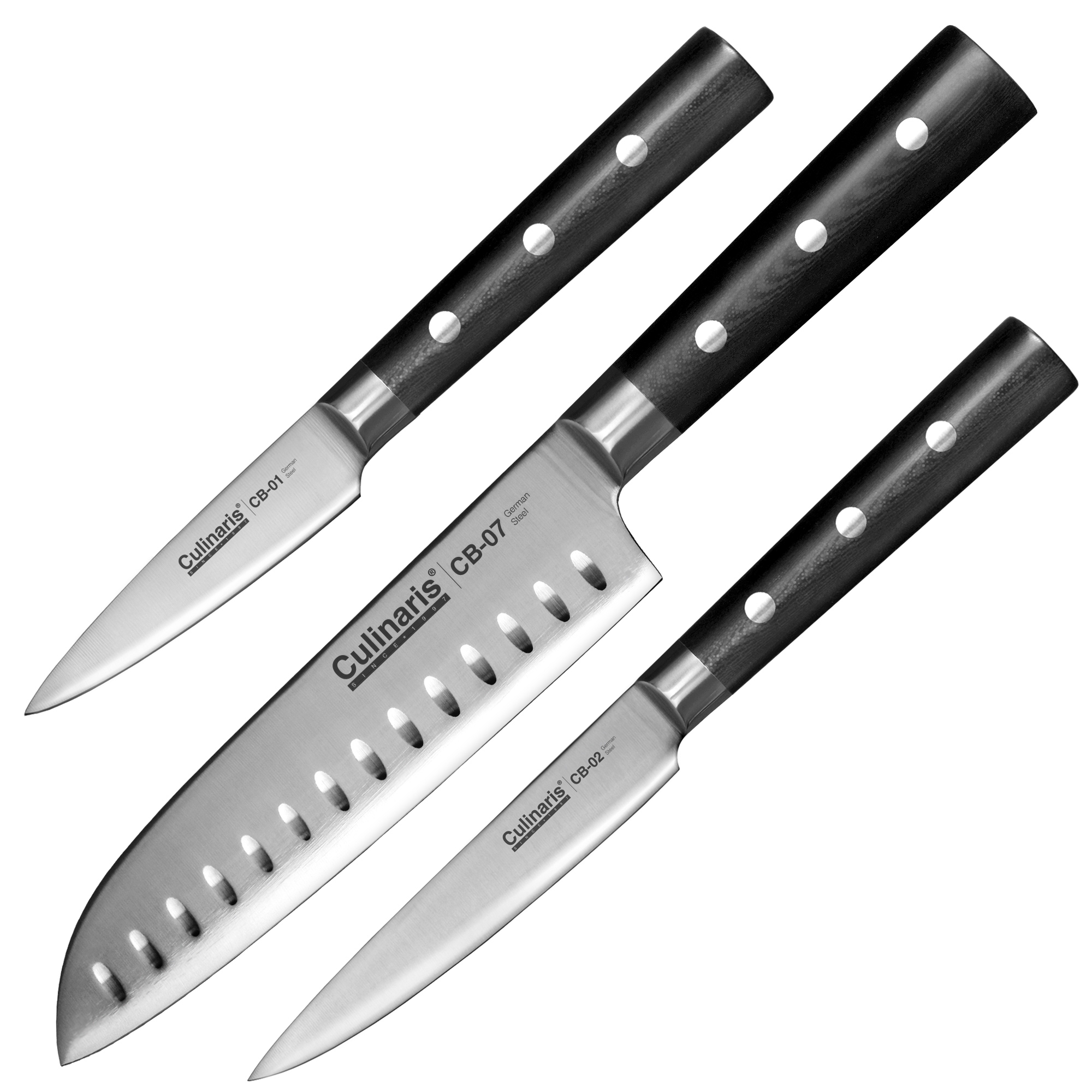 Santoku + paring knife + utility knife - Black Series - 3 pcs. | Culinaris Santoku + paring knife + utility knife - Black Series - 3 pcs. | Culinaris
