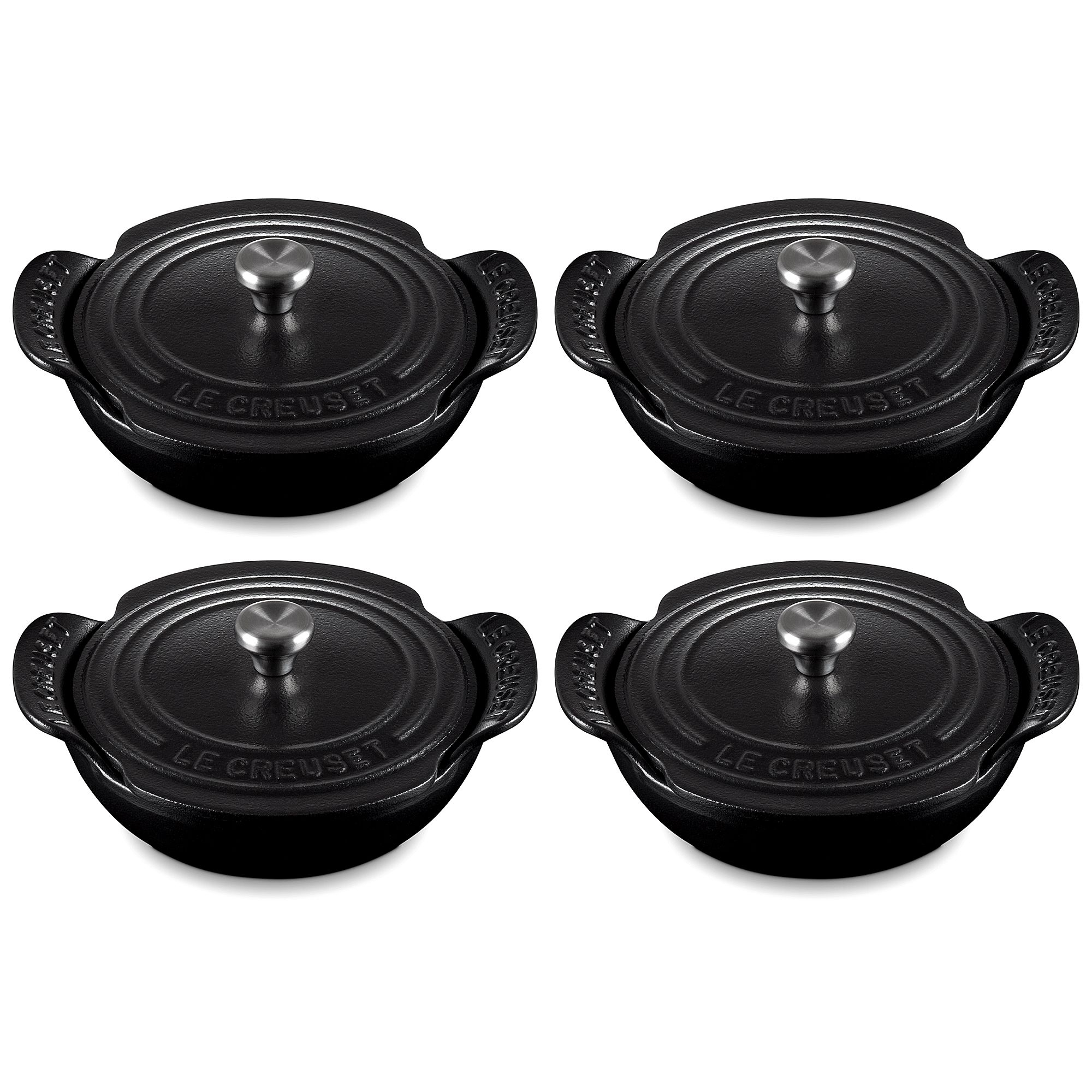 Le Creuset - Mini cocotte flat - set of 4 with lid - Black matt - Gourmand Collection Le Creuset - Mini cocotte flat - set of 4 with lid - Black matt - Gourmand Collection