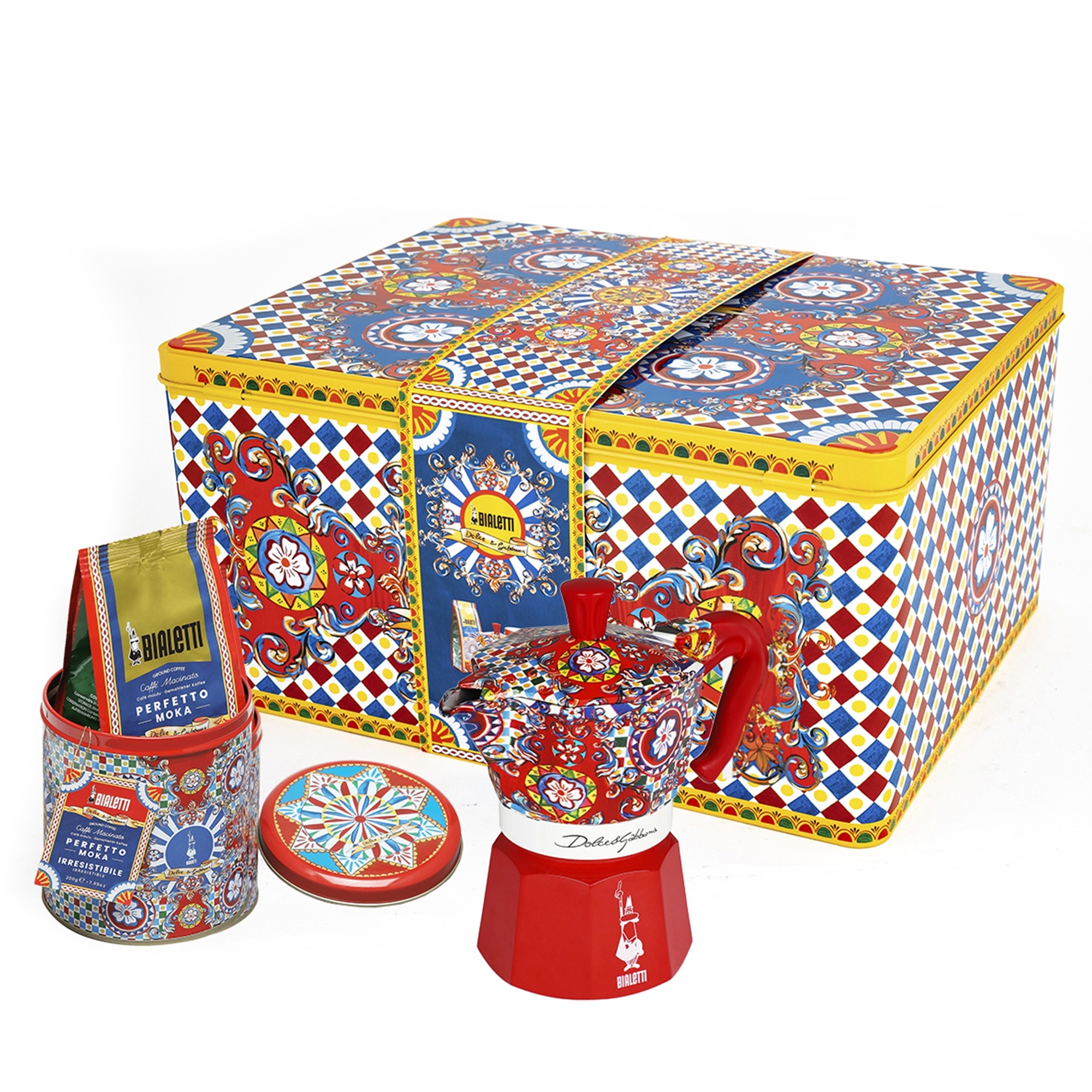 Bialetti - Dolce&Gabbana Moka Express 3 Tassen in Geschenkdose mit gemahlenem Kaffee und Kaffeedose