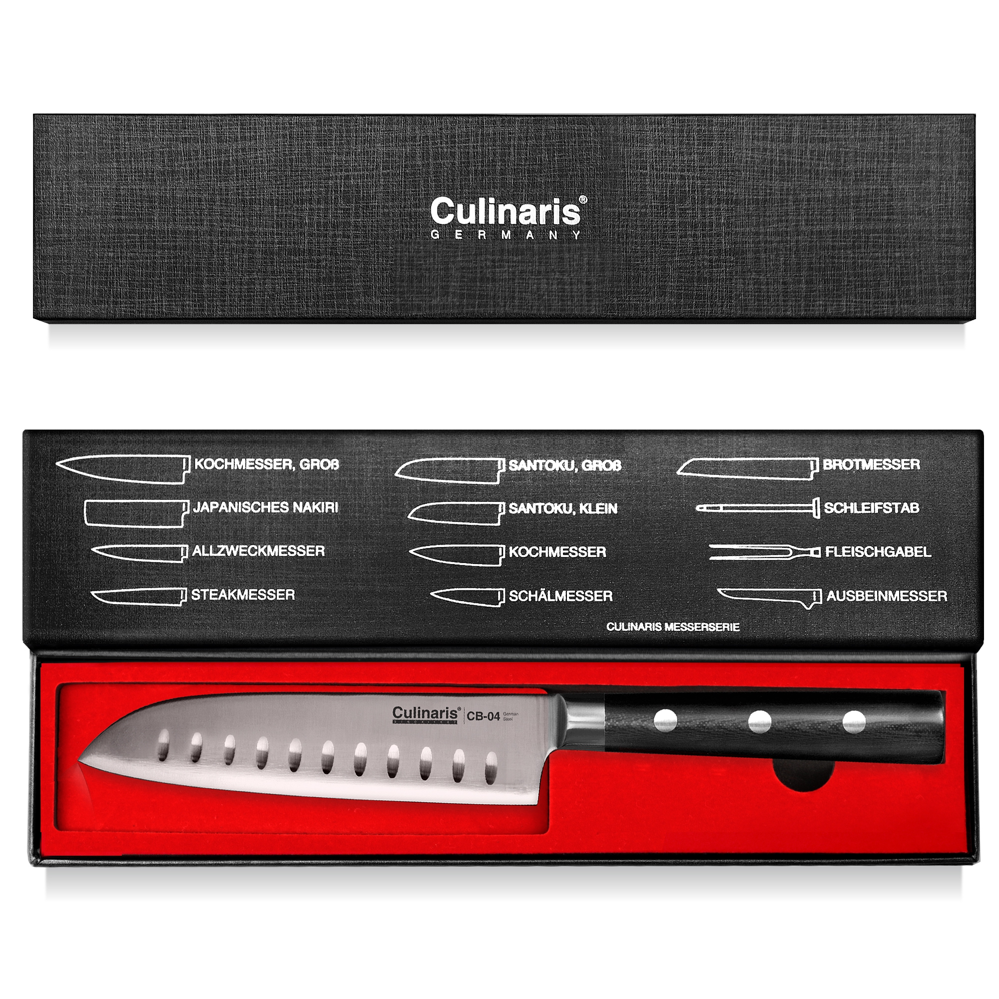 Gr. Chef's knife + paring knife + small knife Santoku - Black Series - 3 pcs. | Culinaris