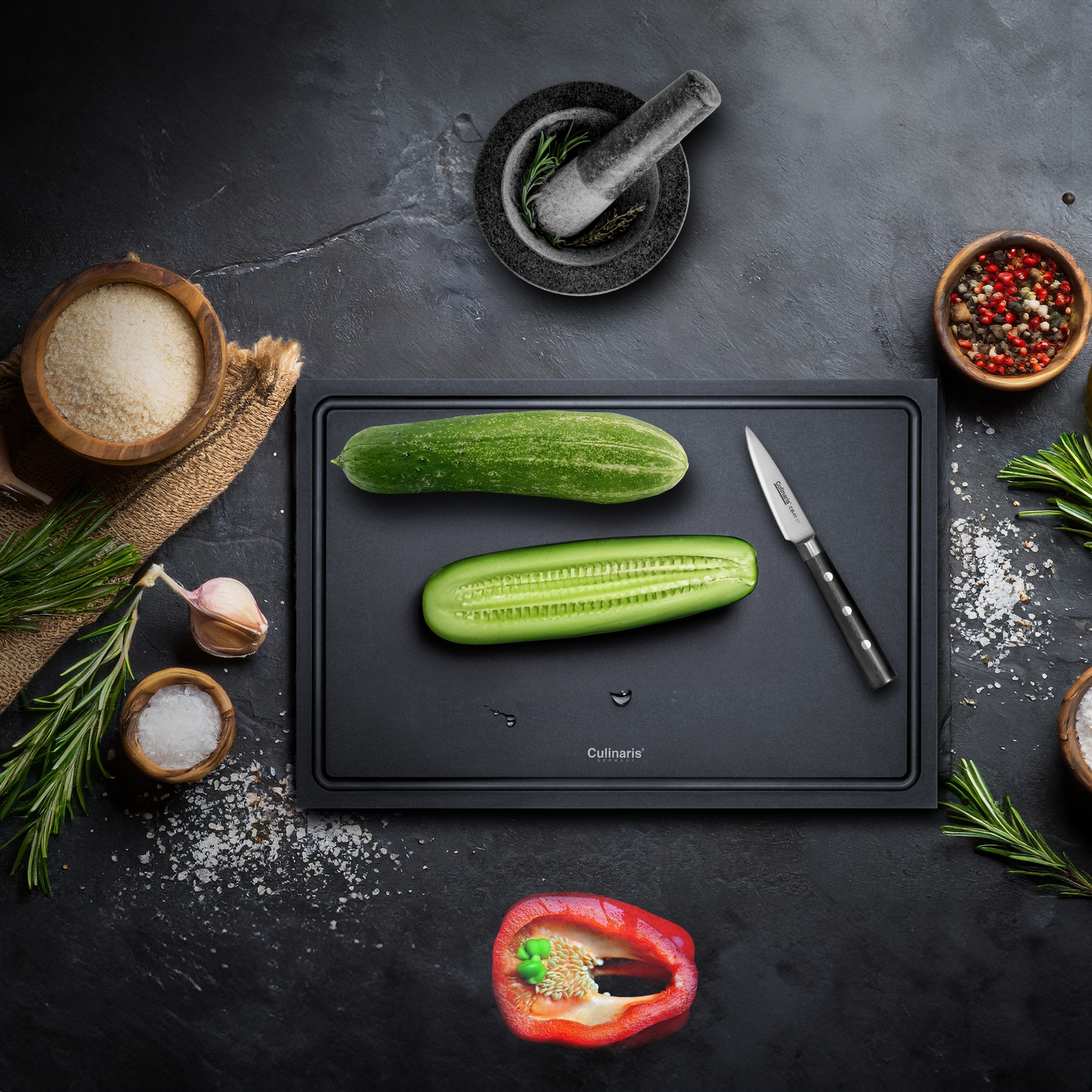 NERO chopping board 35 x 25 x 0.9 cm + NEROCURA wood balm | Culinaris
