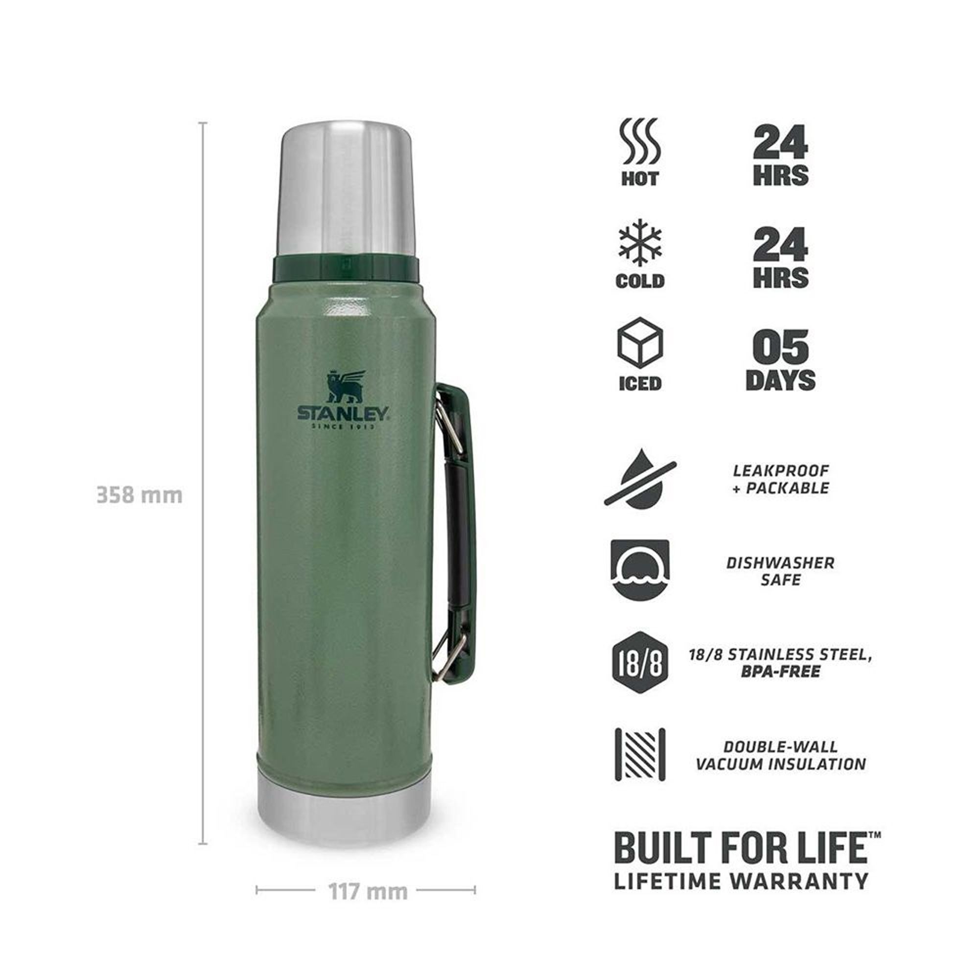 Stanley - Classic Isolierflasche - 1,0 L - Hammertone Green