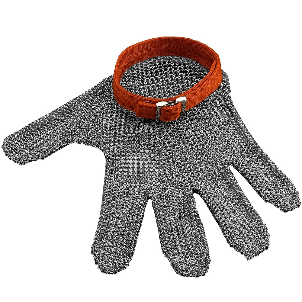 Metal chain glove with adjustable strap