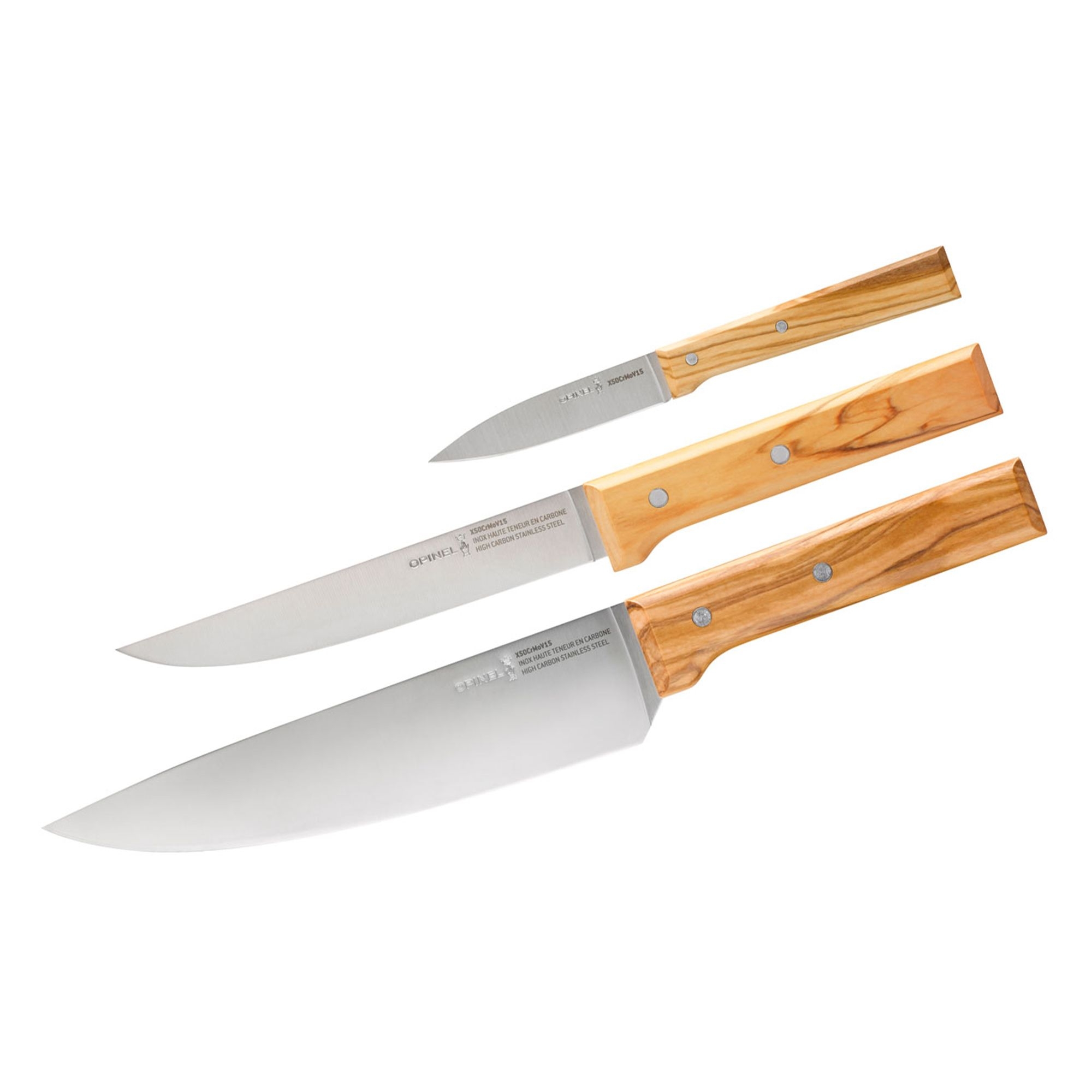 Opinel - Knife Set - PARALLELE TRIO - 3-piece - olive wood
