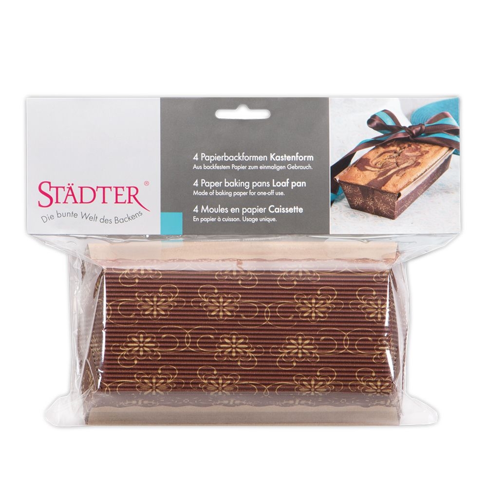 Städter - Papierbackform Kastenform - 18 x 9 cm / H 3,5 cm - Braun - 4 Stück