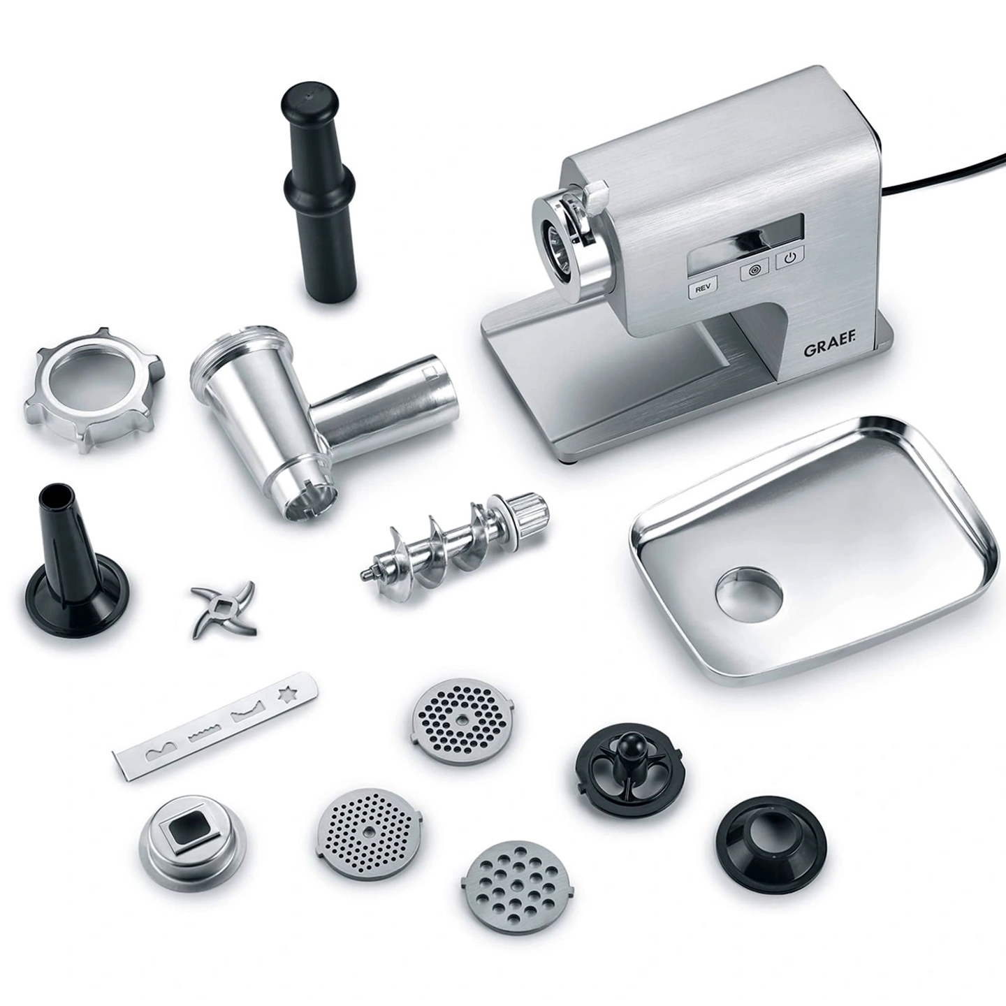 Electric Graef meat mincer with attachments