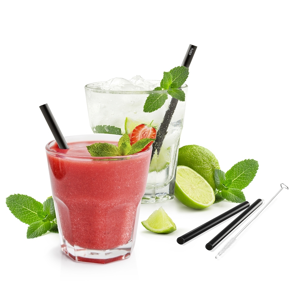 Gefu - 4-piece glass drinking straw set FUTURE 13 cm black Gefu - 4-piece glass drinking straw set FUTURE 13 cm black
