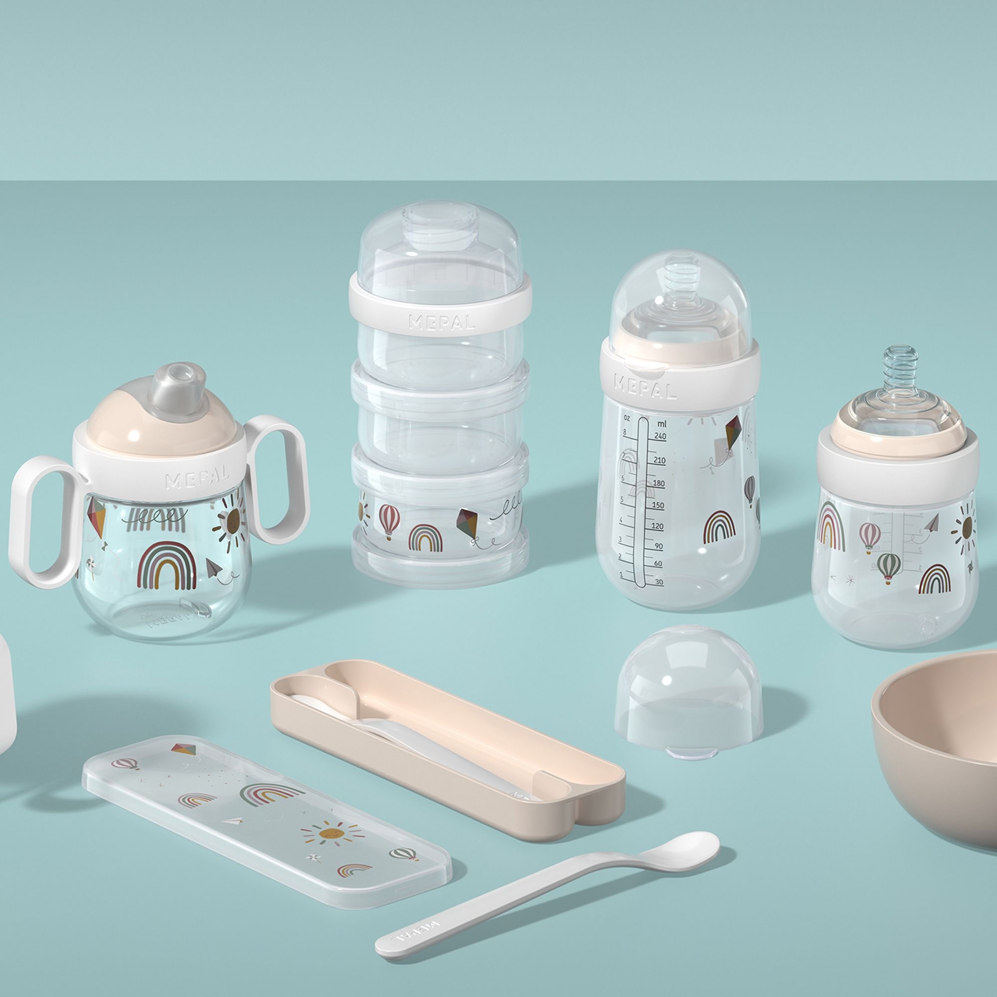 Mepal Mio baby bottle 165 ml with rainbow design