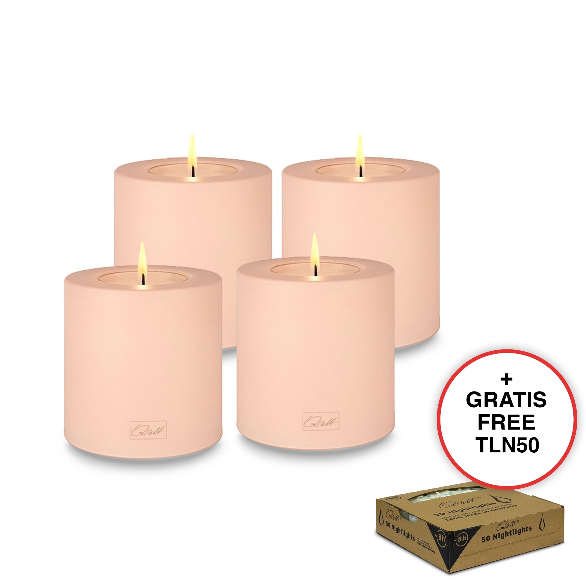 Qult Farluce Trend - Teelichthalter in Kerzenform - Rose - Ø 8 cm H 9 cm - 4er Set