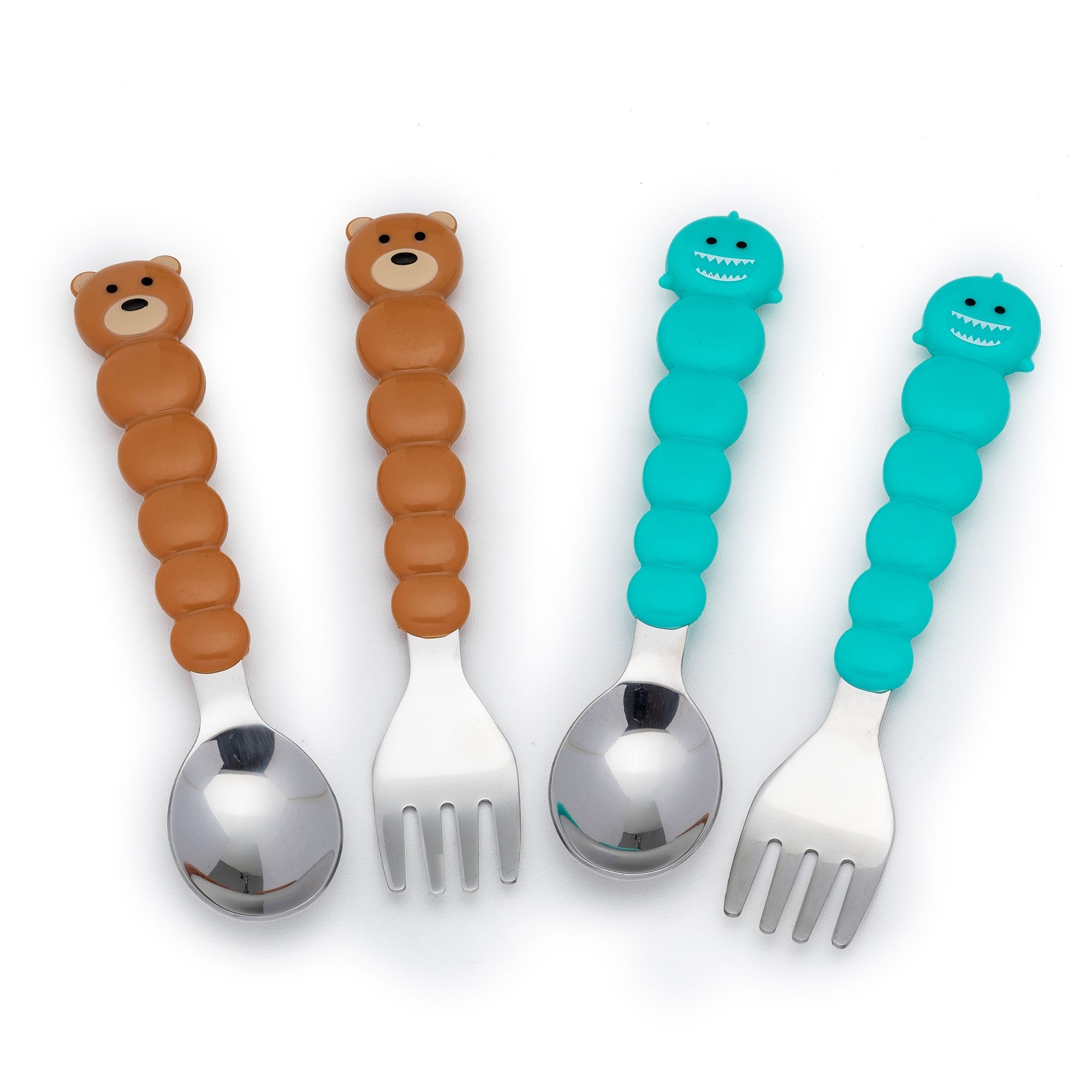 melii - Gabel & Löffel "Bär" & "Hai" - 4er-Set, braun/blau melii - Gabel & Löffel "Bär" & "Hai" - 4er-Set, braun/blau