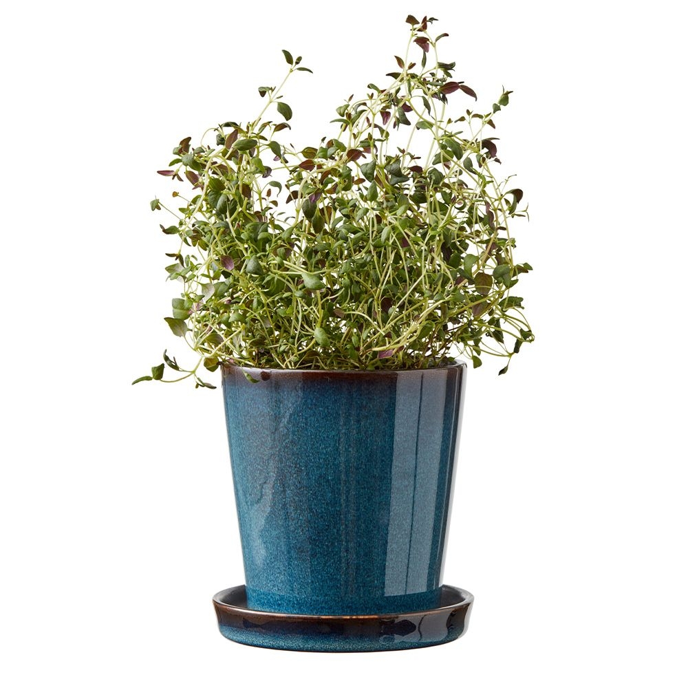 Bitz - Planter with saucer - 10 cm - black/dark blue