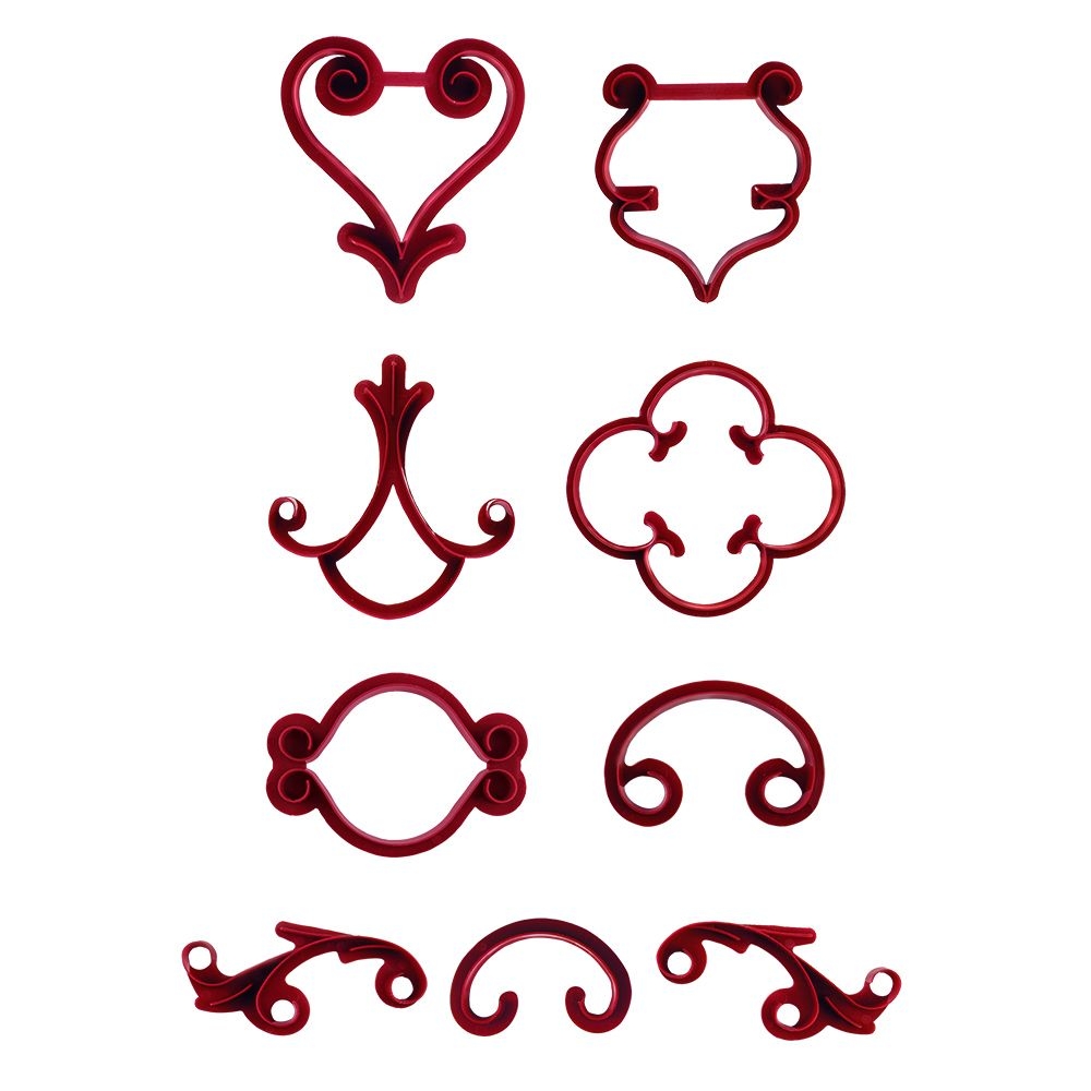 Städter - Fondant embossing stamp Arabeske ca. 4–9 cm red Set, 9-teilig