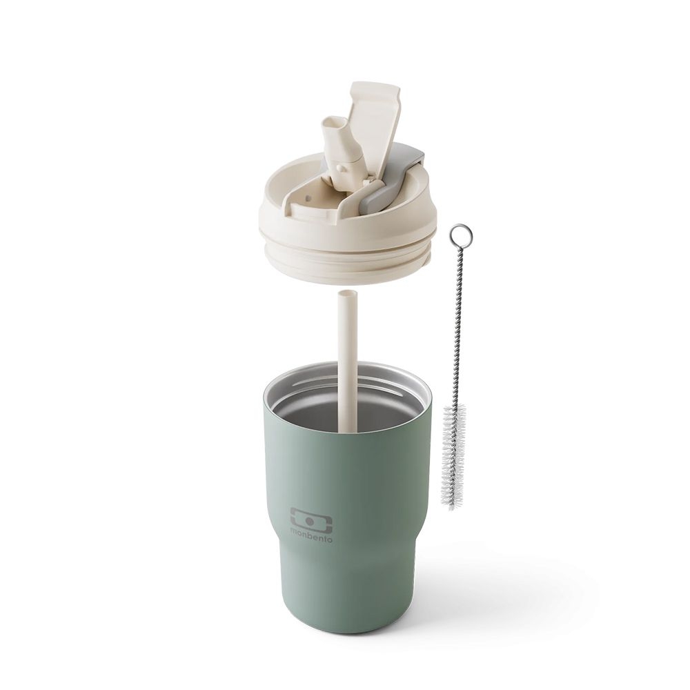 monbento - MB Travel mug S Isolierbecher mit Strohhalm, natural green