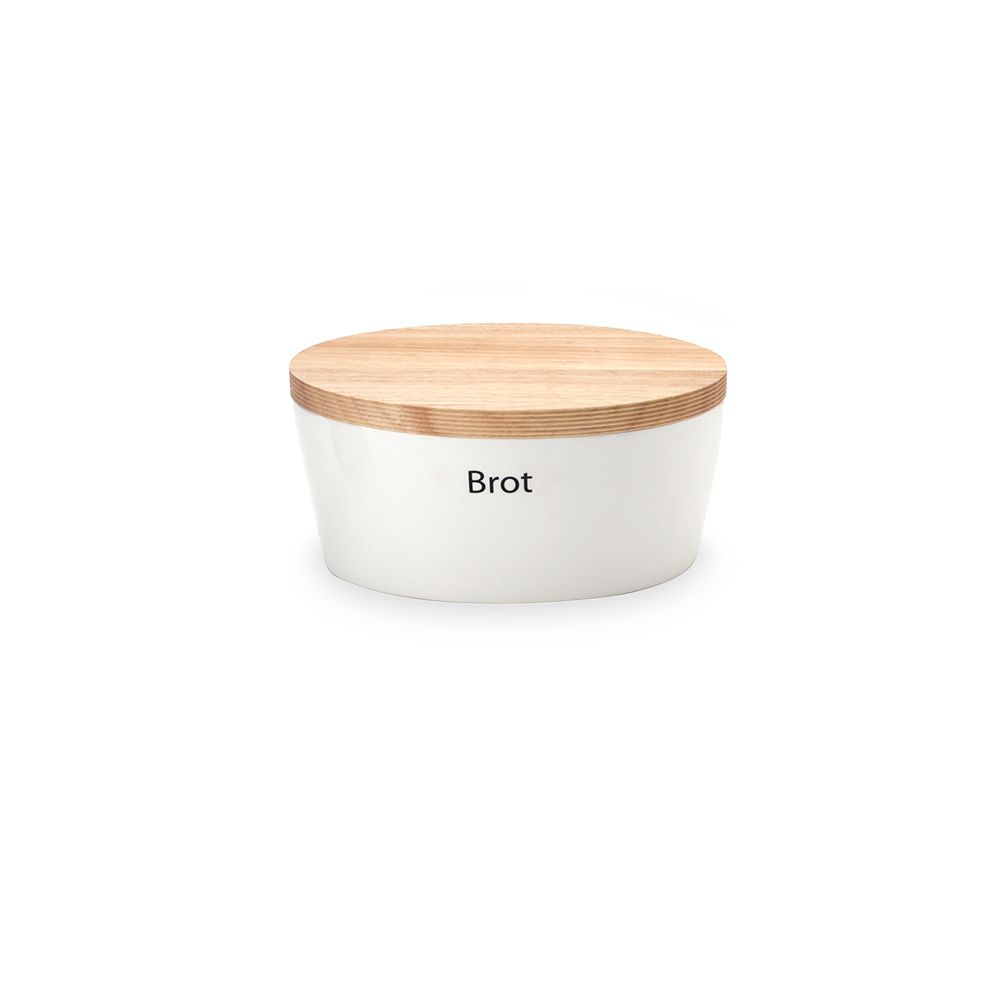 Continenta - Brottopf aus weißer Keramik mit Holzdeckel, oval