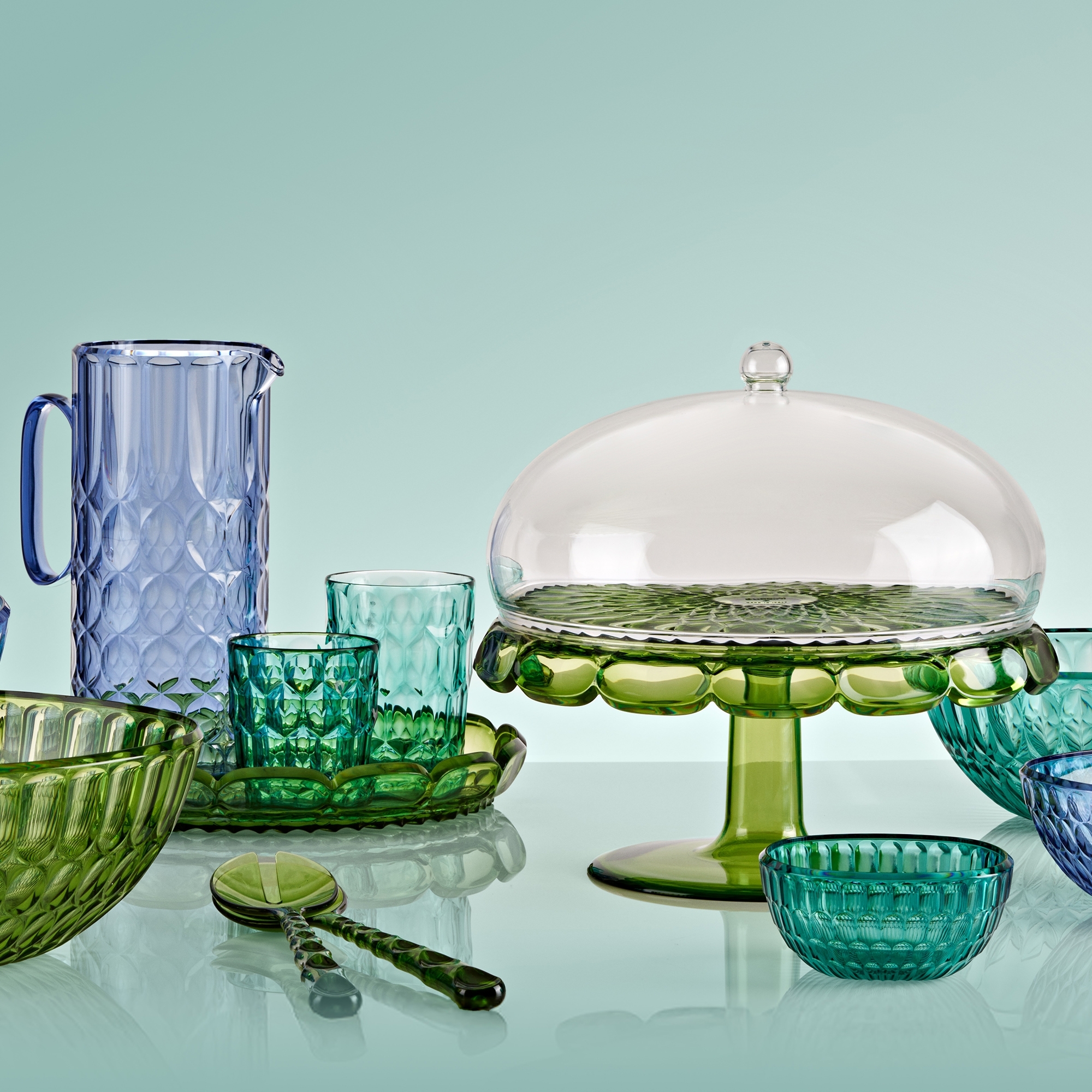 Guzzini - Kuchenplatte mit Fuss und Haube "Vanity", water lily green