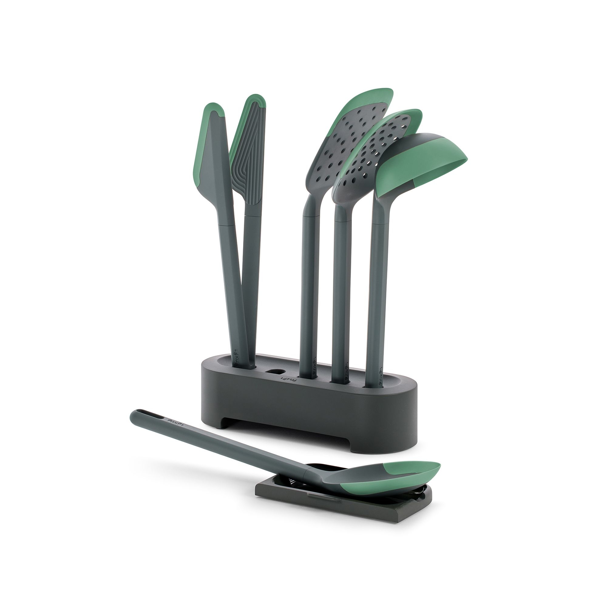 Lekue - Küchentools, 5er-Set mit Halter - grau/grün