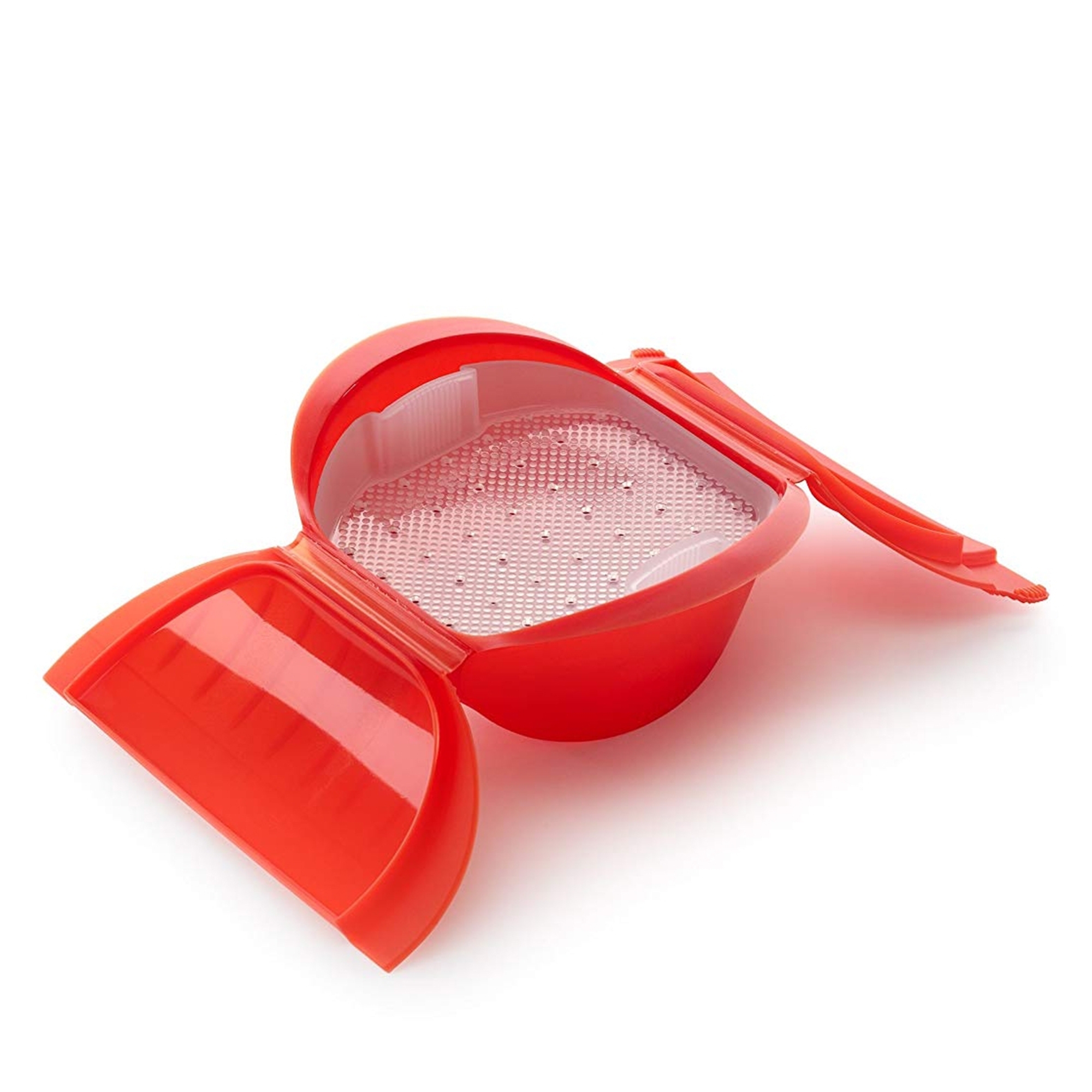 Lékué - Tiefer Mikrowellen-Dampfgarer mit Ablage, 3-4 P. rot