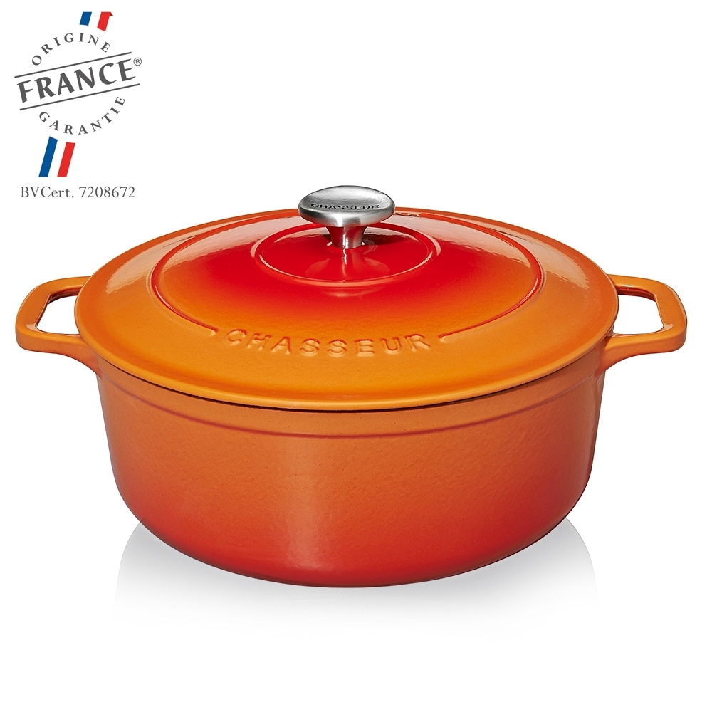 Chasseur - Runder Bräter - Gusseisen 32 cm - Orange geflammt Chasseur - Runder Bräter - Gusseisen 32 cm - Orange geflammt